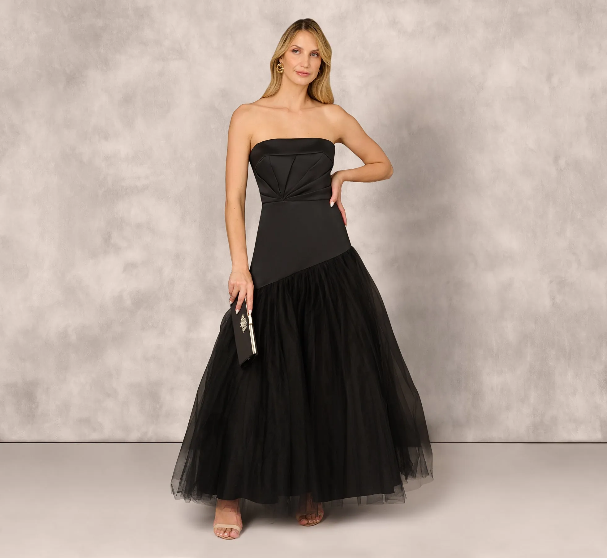 Strapless Mikado Ball Gown With Mesh Skirt In Black sold by Adrianna Papell product image thumbnail 2