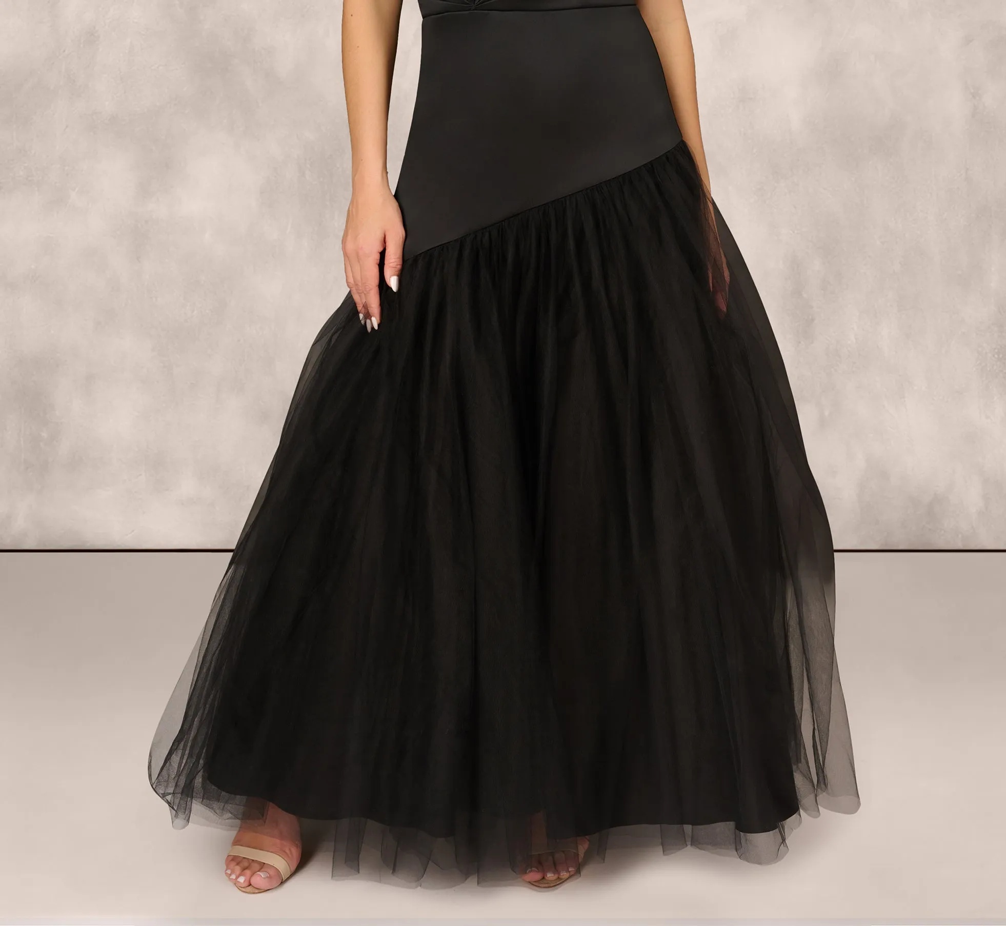 Strapless Mikado Ball Gown With Mesh Skirt In Black sold by Adrianna Papell product image thumbnail 5