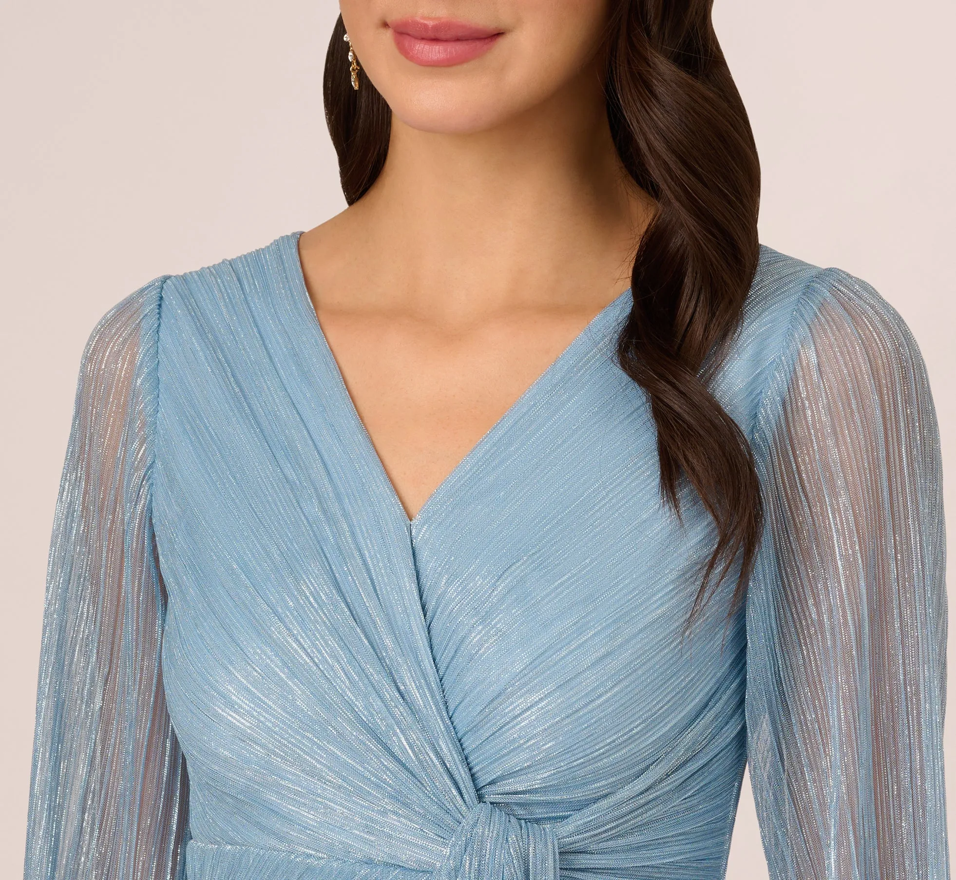Metallic Crinkled Mesh Draped Long Gown In Belize Blue sold by Adrianna Papell product image thumbnail 3