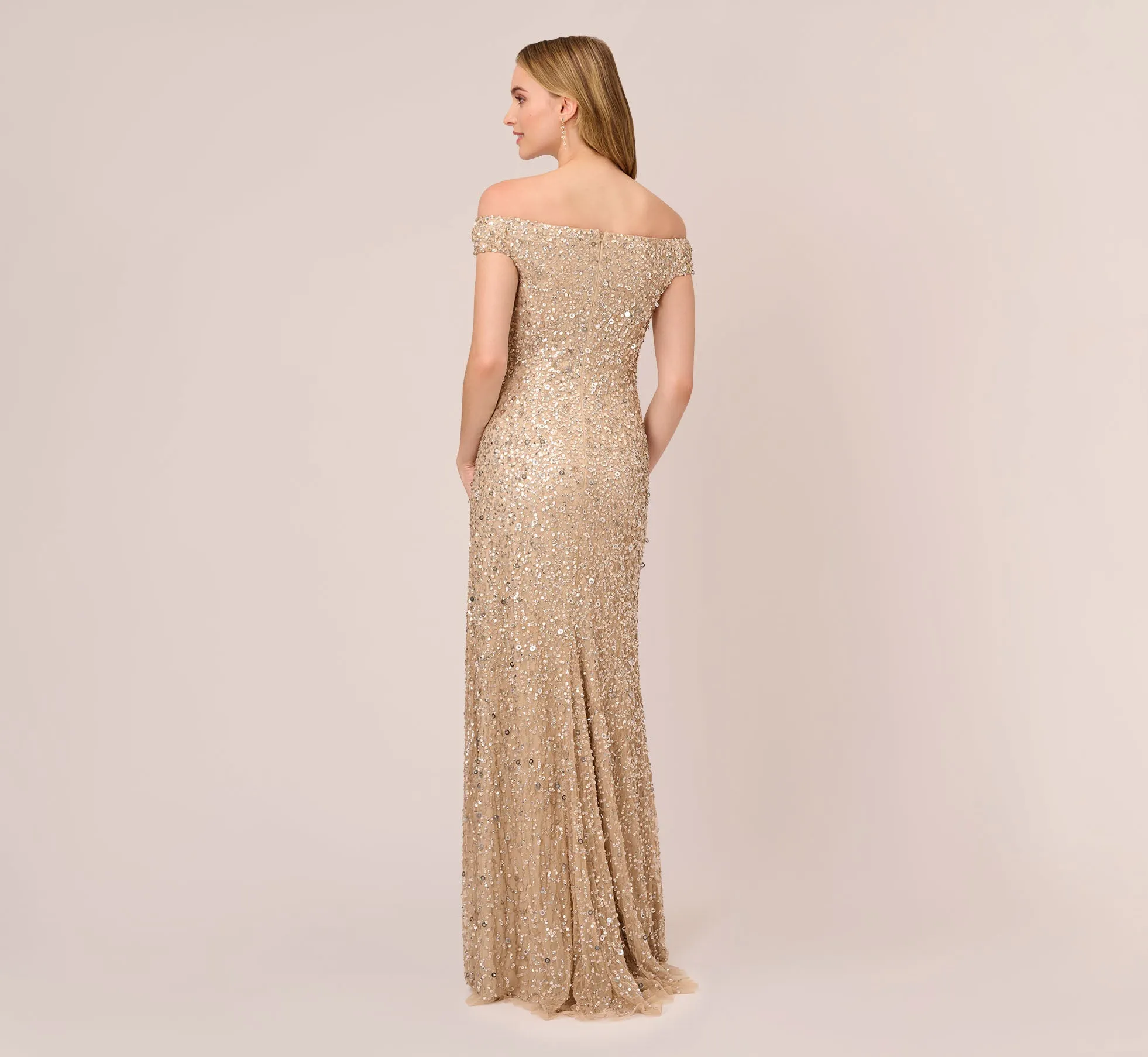 Off The Shoulder Sequin Beaded Gown In Champagne sold by Adrianna Papell product image thumbnail 5