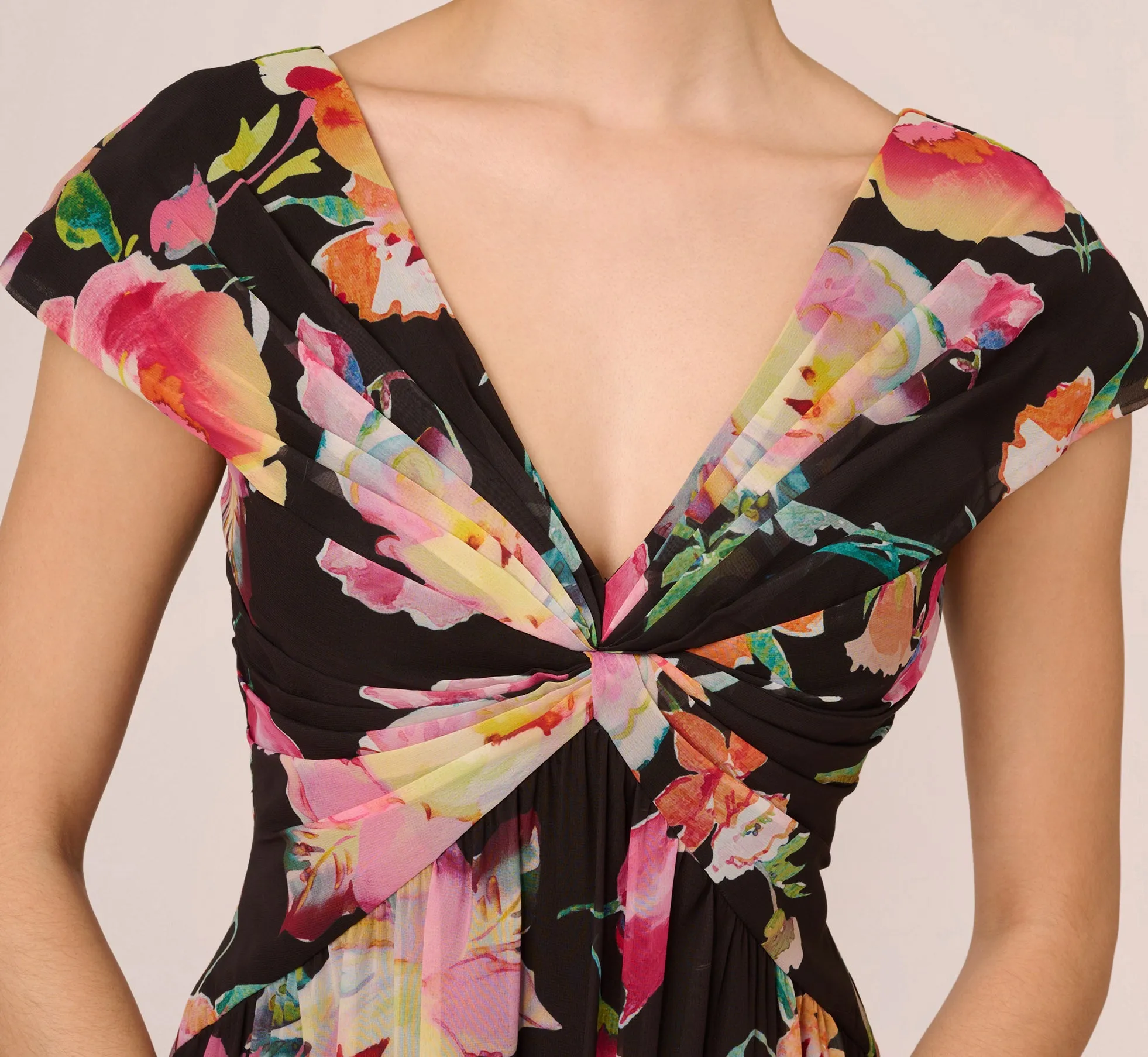 Floral Print Midi Dress With Twist Neckline In Black Multi sold by Adrianna Papell product image thumbnail 5