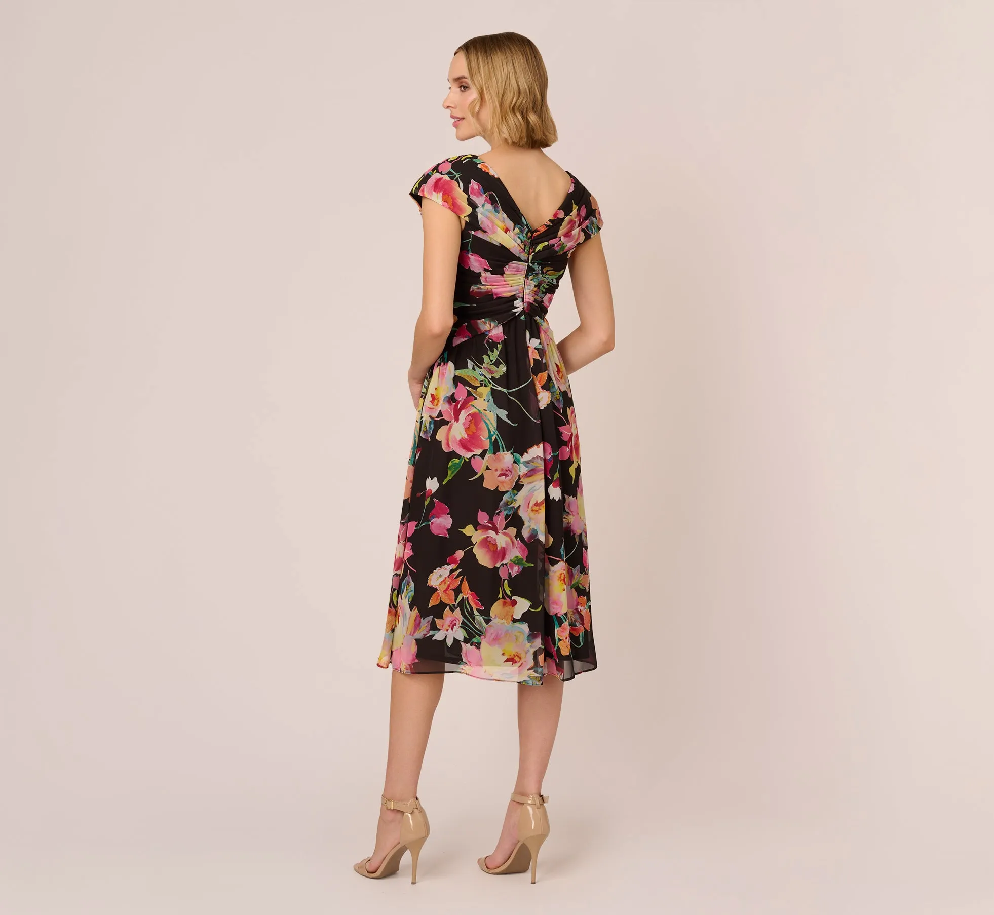 Floral Print Midi Dress With Twist Neckline In Black Multi sold by Adrianna Papell product image thumbnail 4