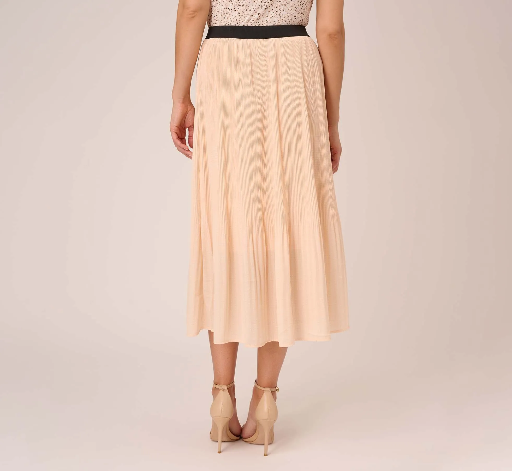 Dot Print Pleated Midi Skirt In Champagne Ivory Seed Dot sold by Adrianna Papell product image thumbnail 4