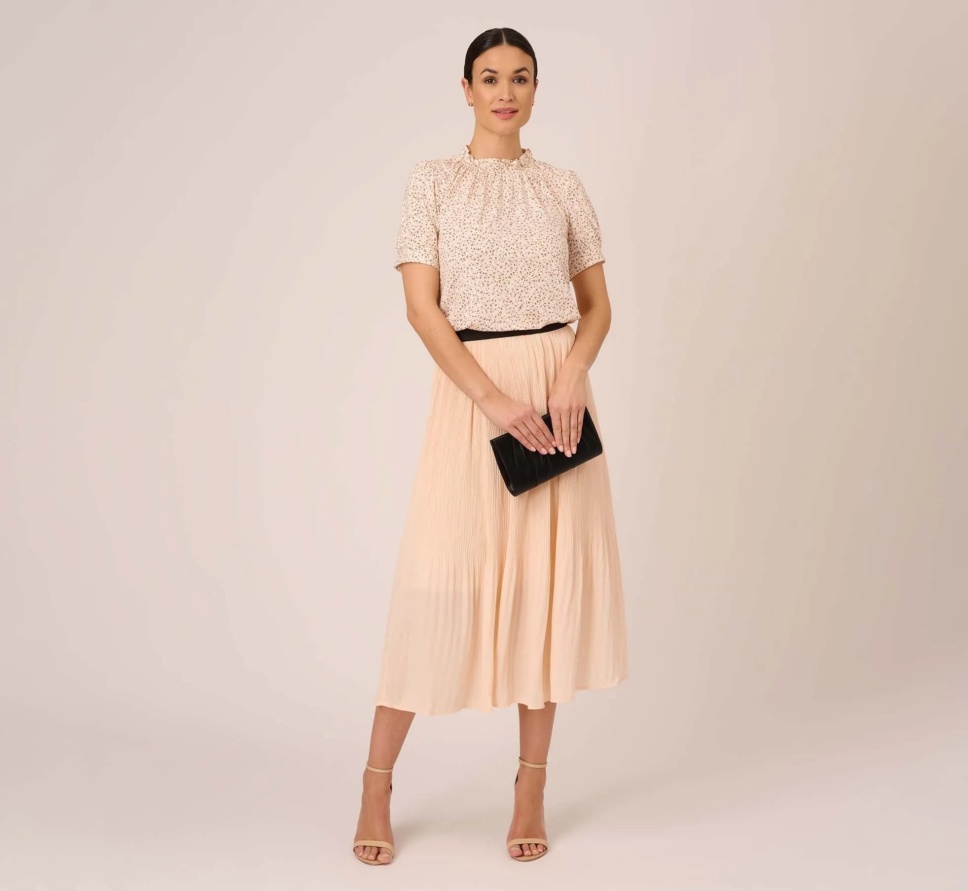 Dot Print Pleated Midi Skirt In Champagne Ivory Seed Dot sold by Adrianna Papell product image thumbnail 2