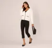 Cardigan Sweater With Contrast Scallop Trim In Ivory Black sold by Adrianna Papell