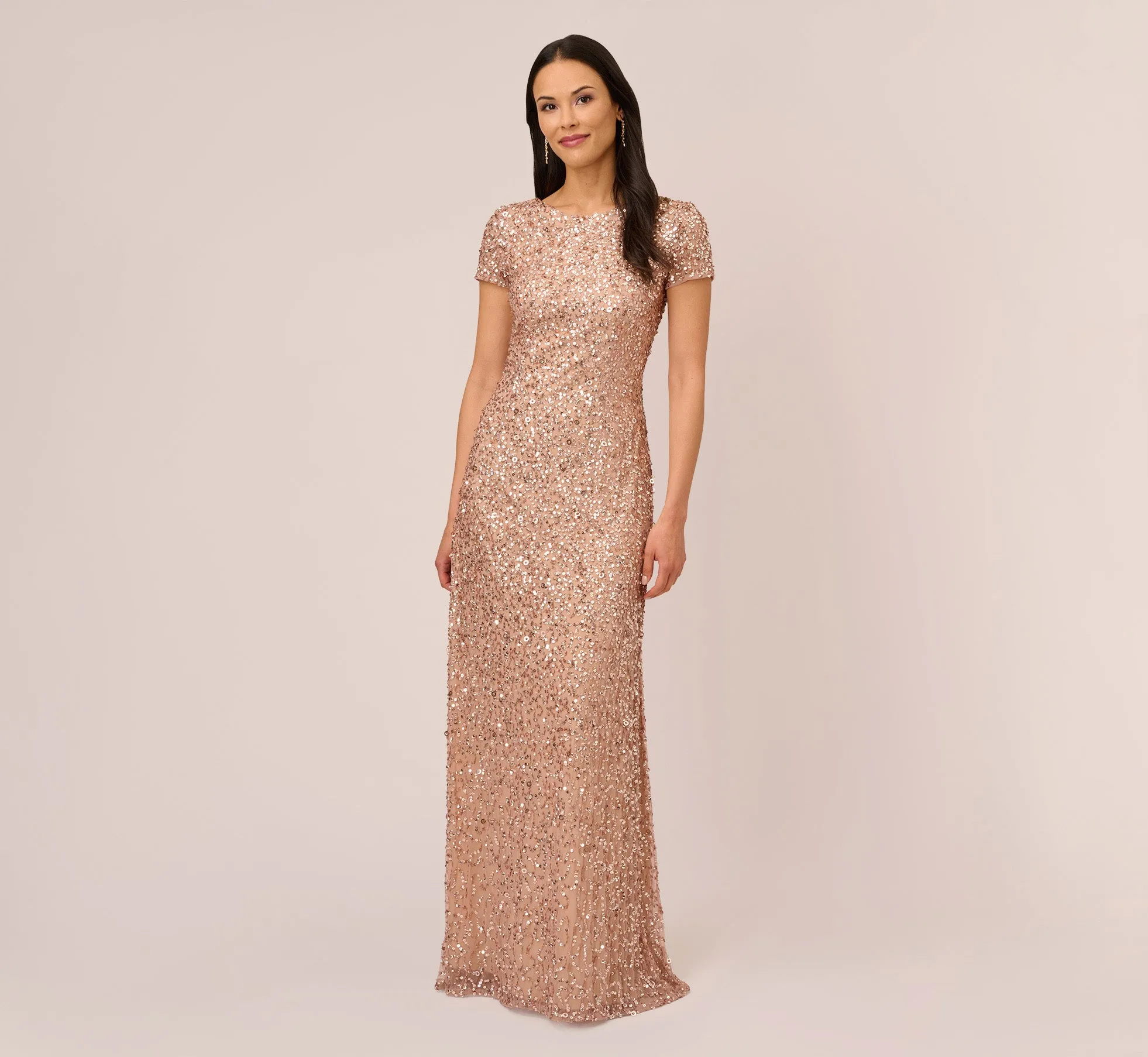 Scoop Back Sequin Gown In Rose Gold sold by Adrianna Papell product image thumbnail 2
