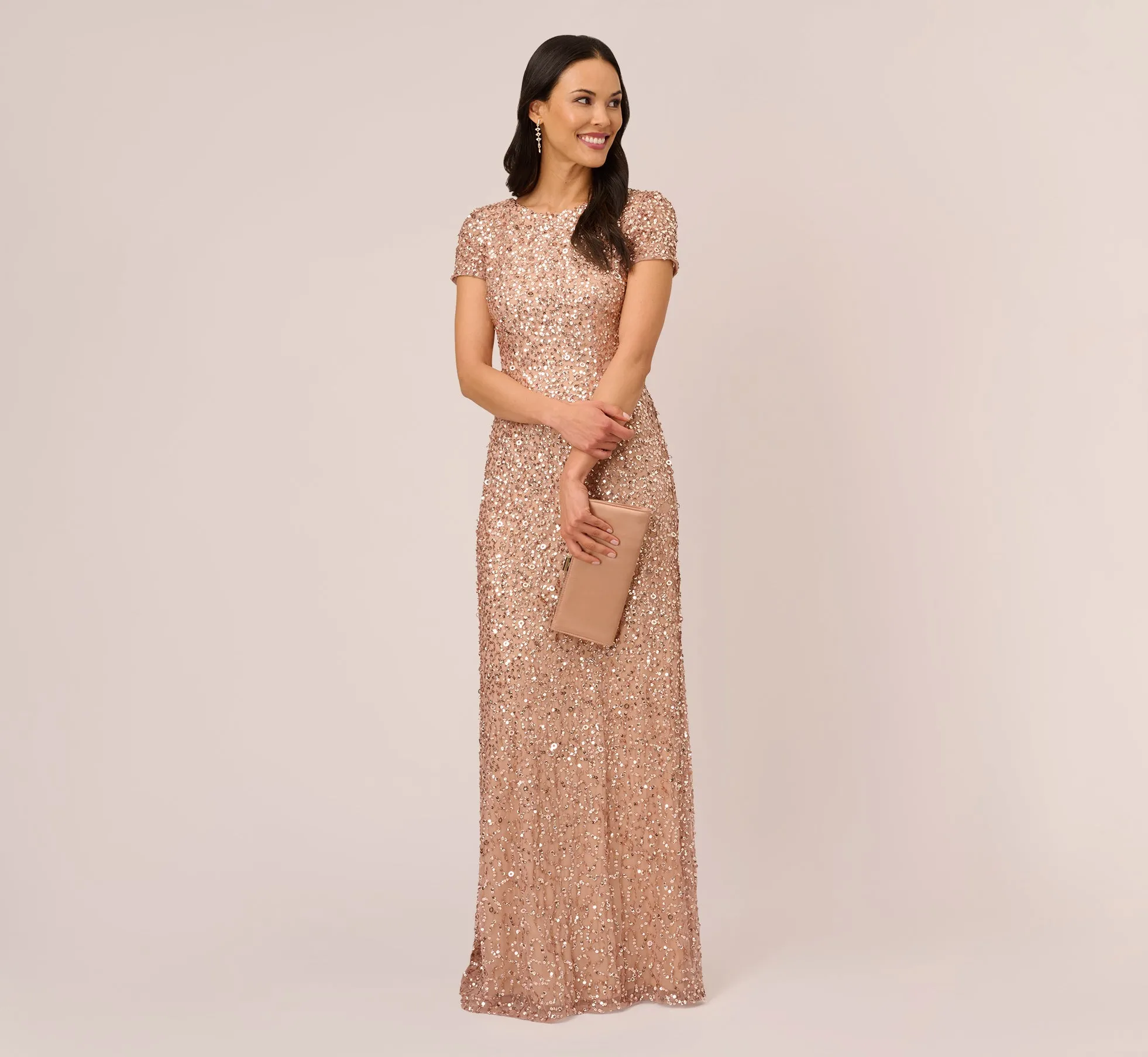 Scoop Back Sequin Gown In Rose Gold sold by Adrianna Papell