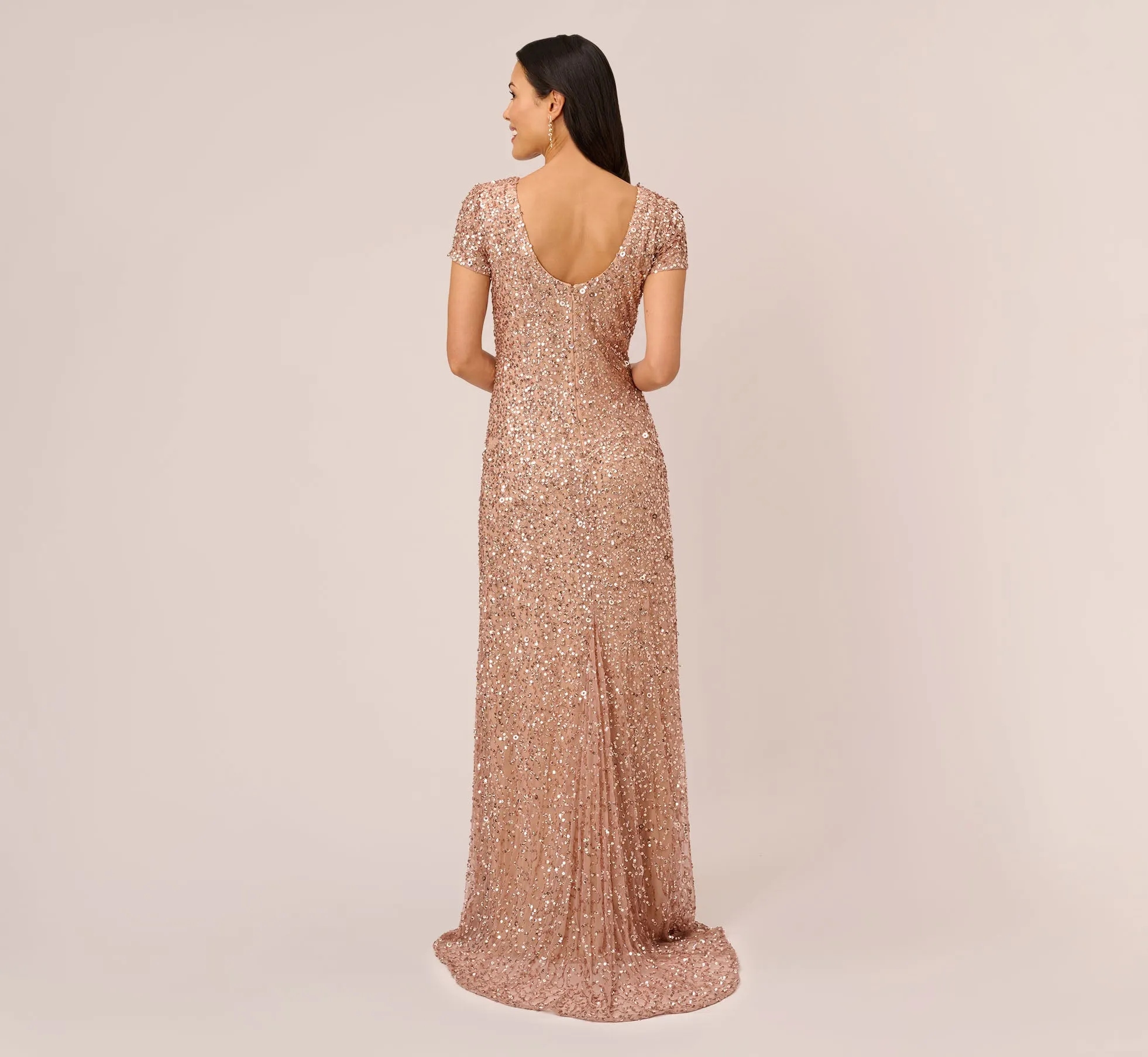 Scoop Back Sequin Gown In Rose Gold sold by Adrianna Papell product image thumbnail 4