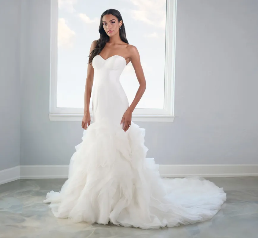 Tulle And Organza Ruffled Gown With Paneled Mikado Bodice In Ivory sold by Adrianna Papell