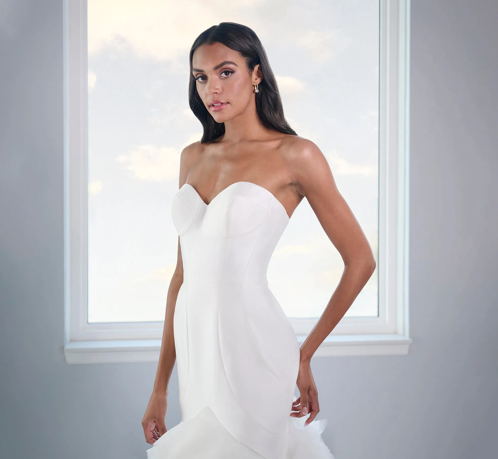 Tulle And Organza Ruffled Gown With Paneled Mikado Bodice In Ivory sold by Adrianna Papell product image thumbnail 2