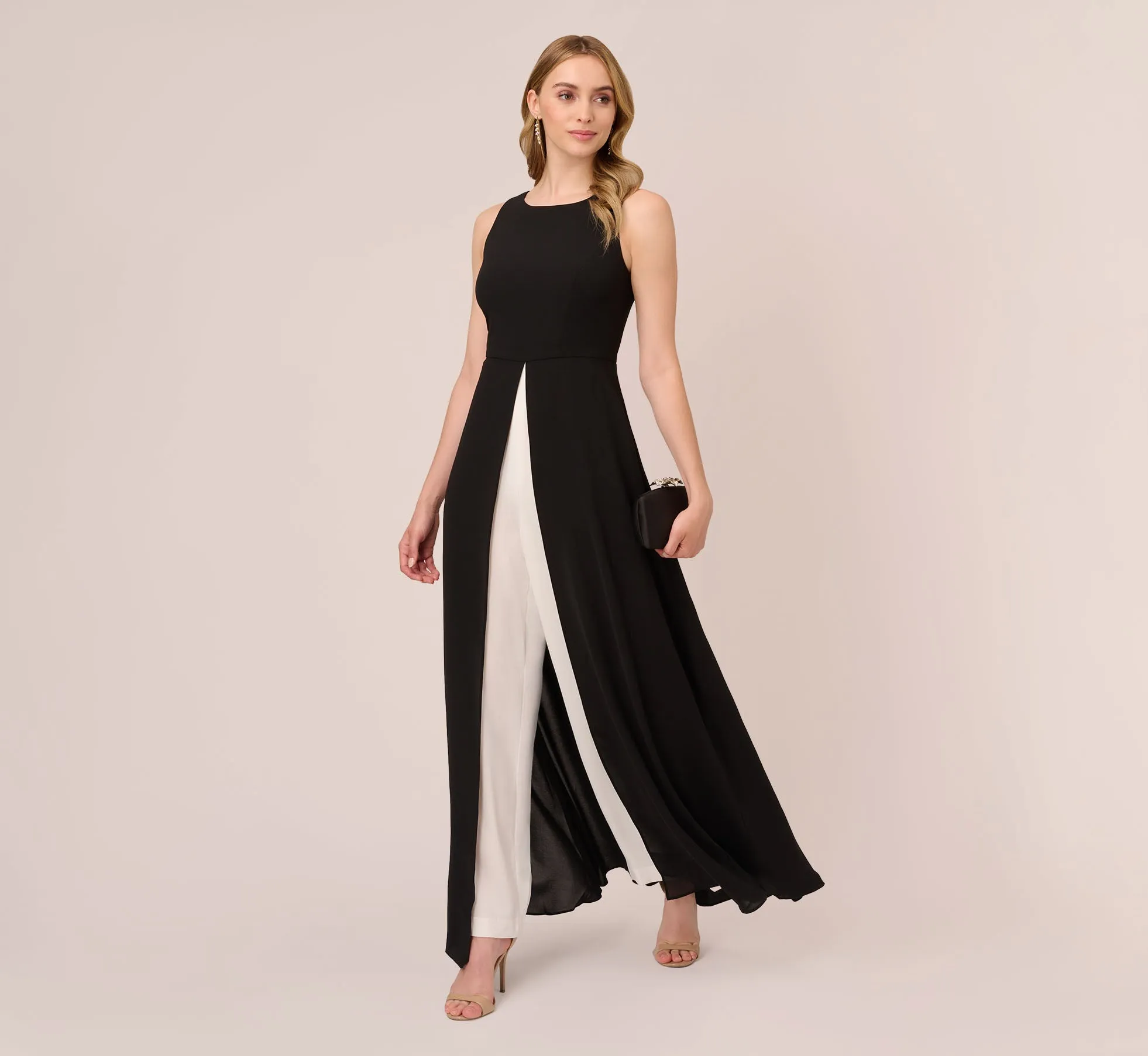 Colorblock Jumpsuit With Skirt Overlay In Black Ivory sold by Adrianna Papell product image thumbnail 3