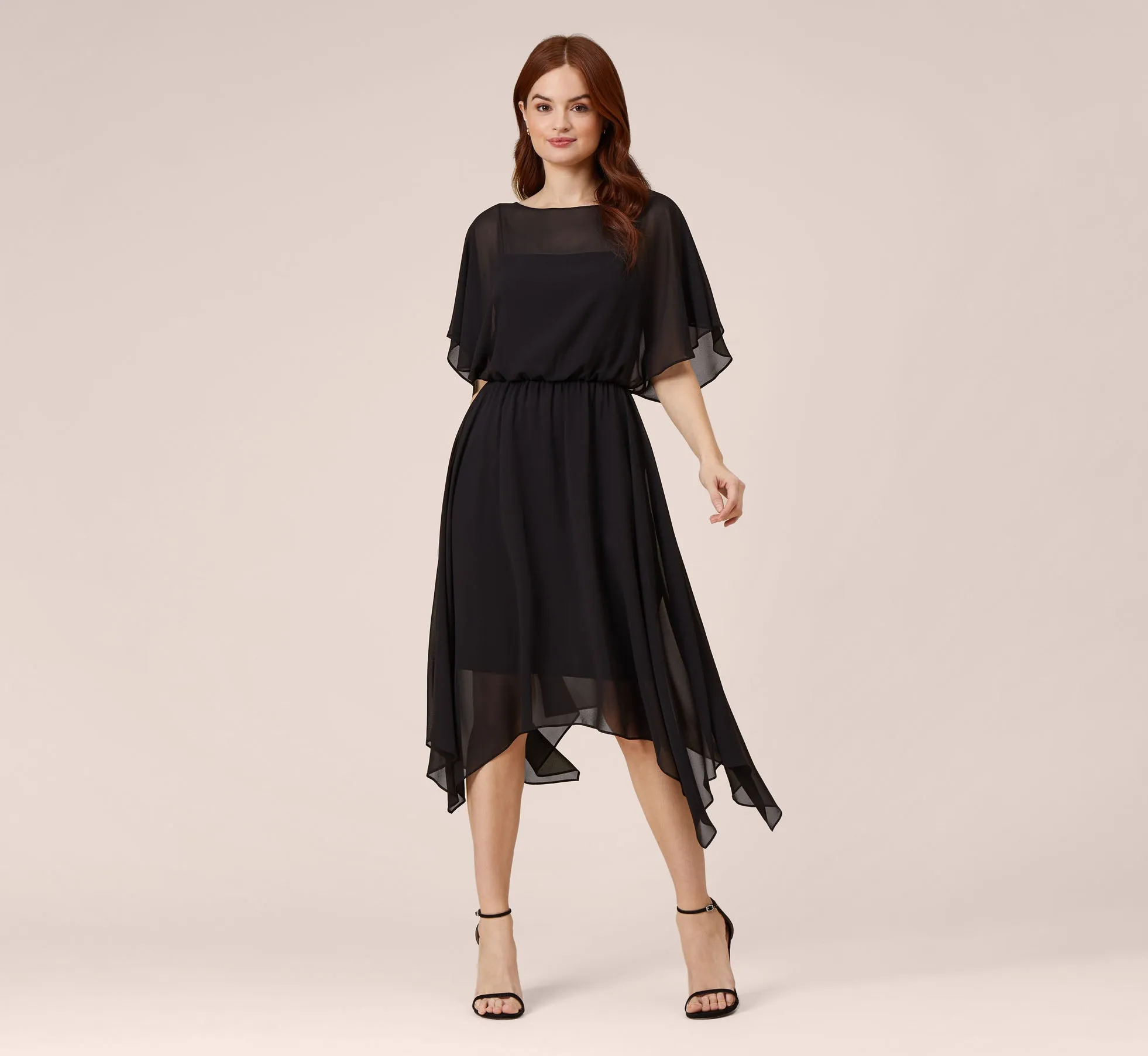 Chiffon Blouson Midi Dress With Flutter Sleeves In Black sold by Adrianna Papell
