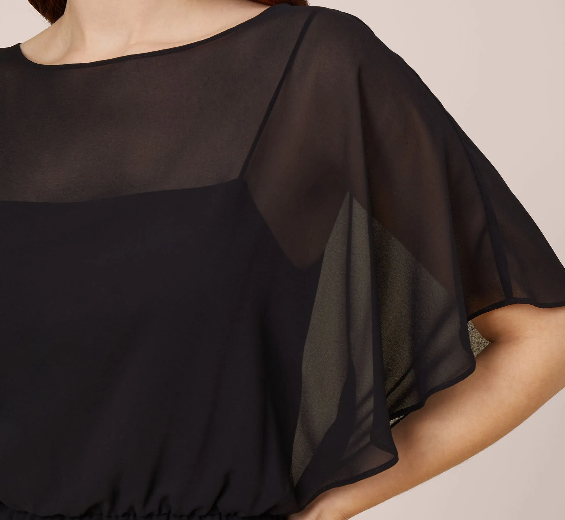 Chiffon Blouson Midi Dress With Flutter Sleeves In Black sold by Adrianna Papell product image thumbnail 3