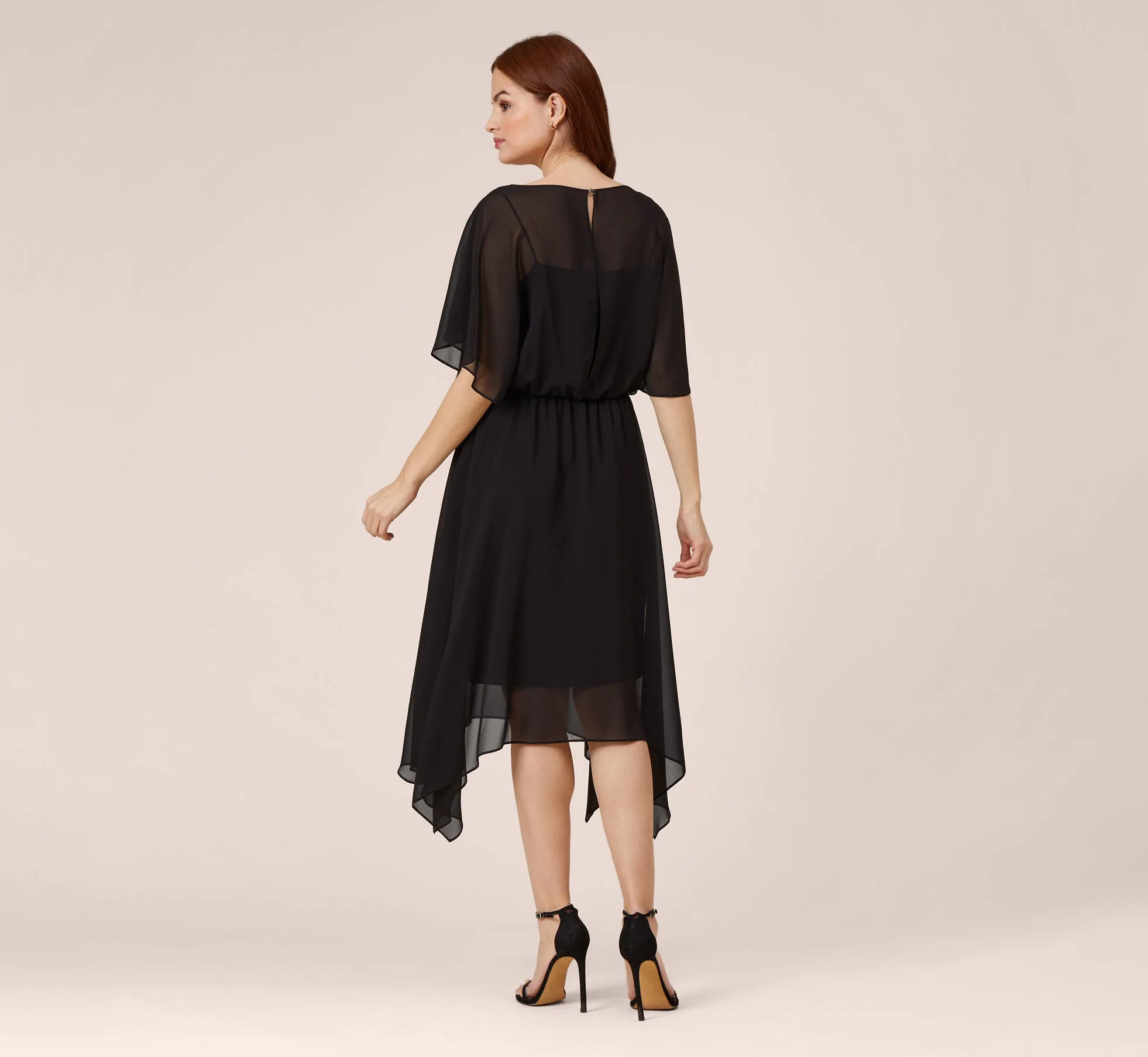 Chiffon Blouson Midi Dress With Flutter Sleeves In Black sold by Adrianna Papell product image thumbnail 4