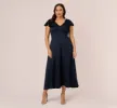 Plus Size Satin Crepe Ruffled Cropped Jumpsuit In Dark Navy sold by Adrianna Papell