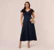Plus Size Satin Crepe Ruffled Cropped Jumpsuit In Dark Navy sold by Adrianna Papell