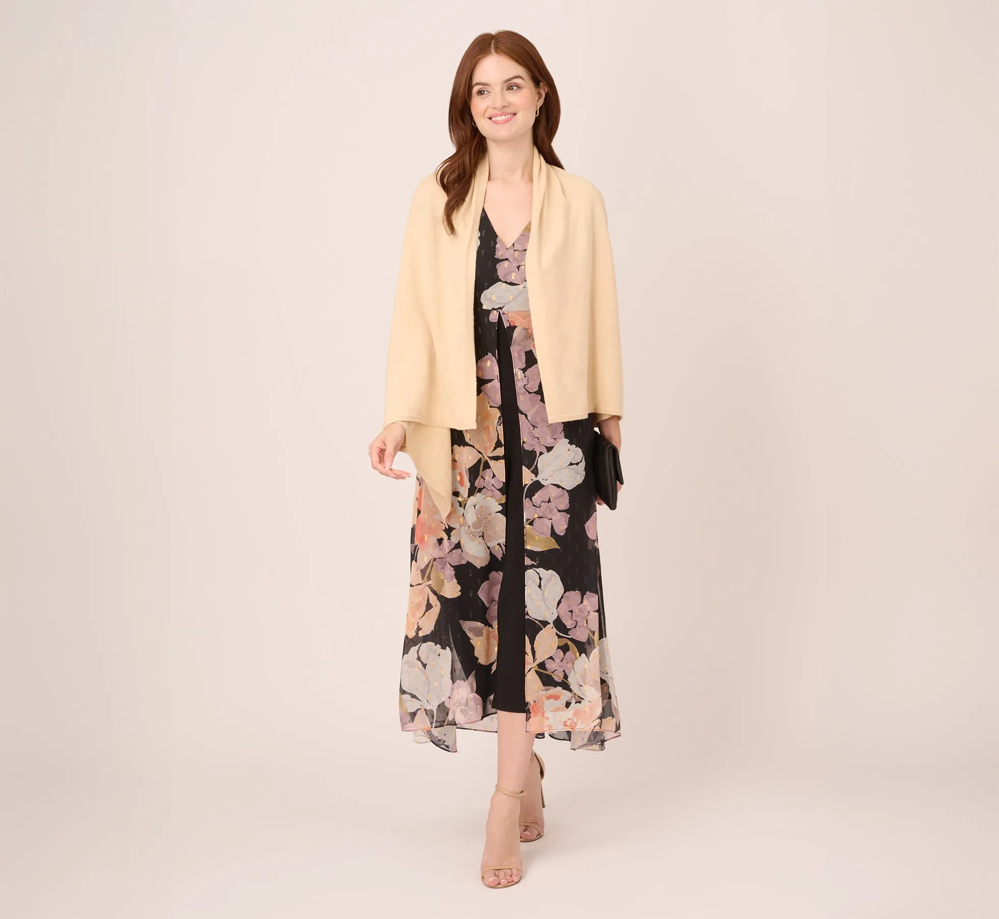 Floral-Print Chiffon And Jersey Cropped Jumpsuit In Black Multi sold by Adrianna Papell product image thumbnail 4