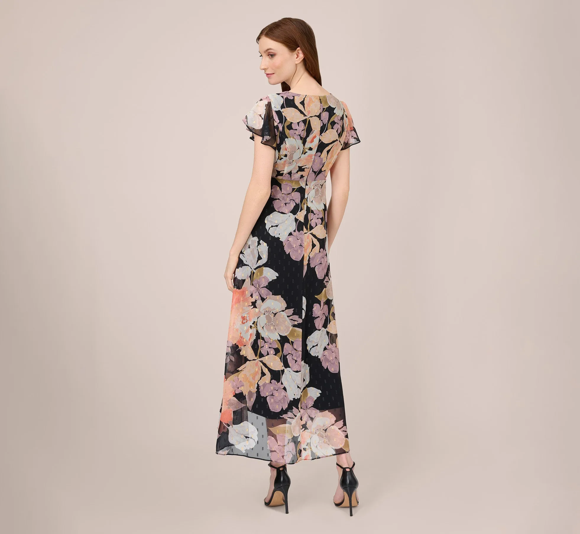 Floral-Print Chiffon And Jersey Cropped Jumpsuit In Black Multi sold by Adrianna Papell product image thumbnail 3