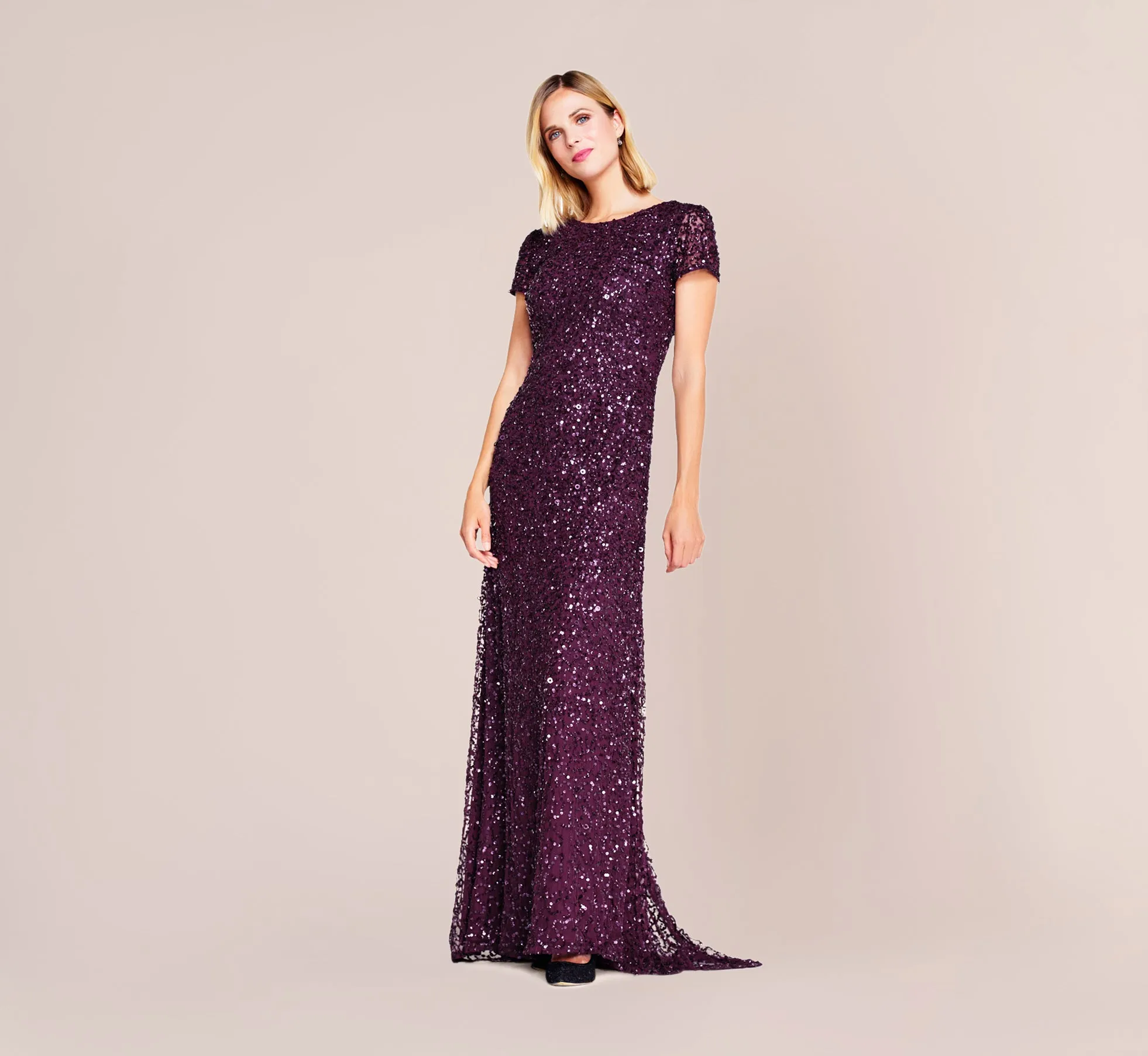 Scoop Back Sequin Gown In Cabernet sold by Adrianna Papell product image thumbnail 4