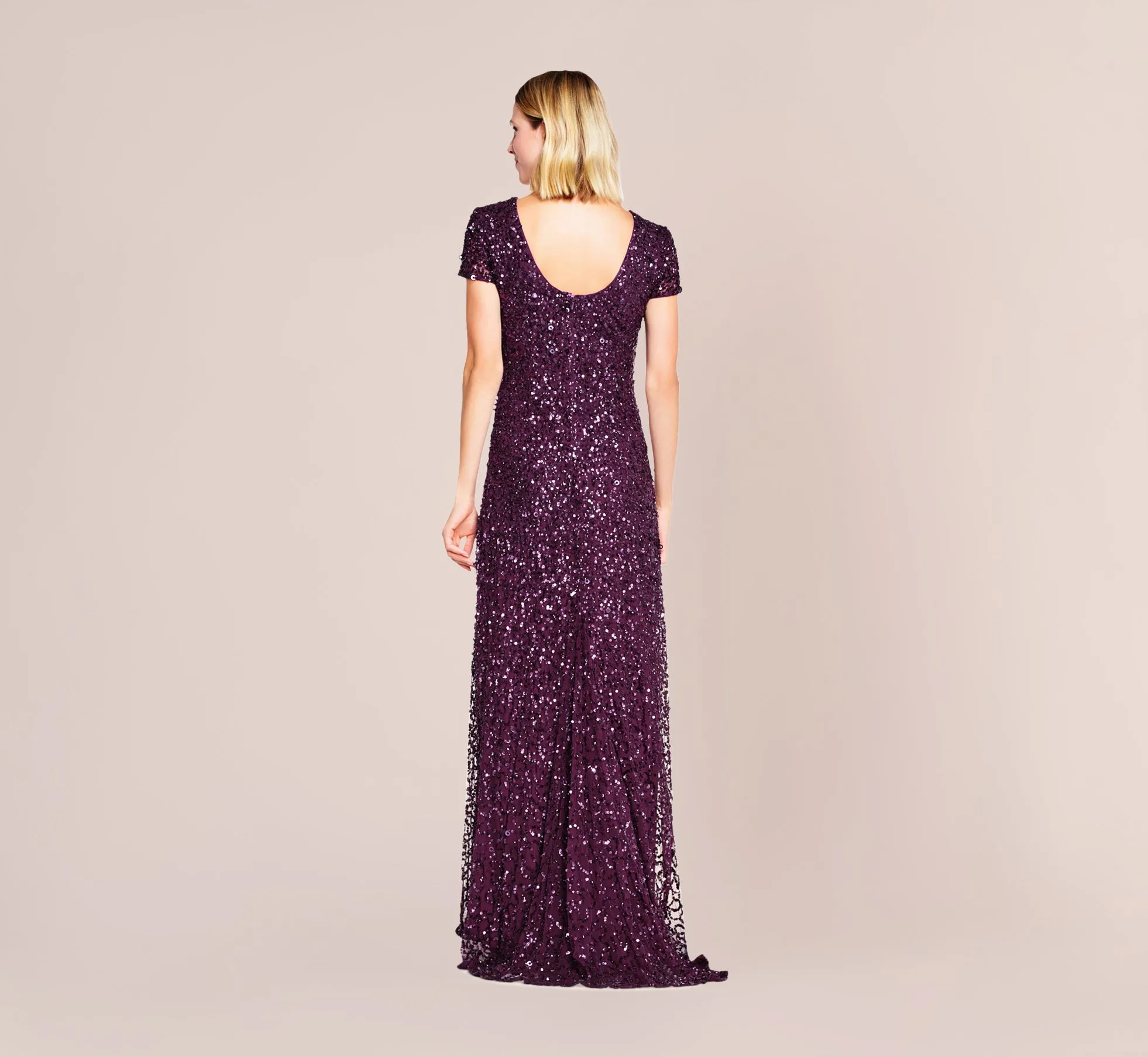 Scoop Back Sequin Gown In Cabernet sold by Adrianna Papell product image thumbnail 2