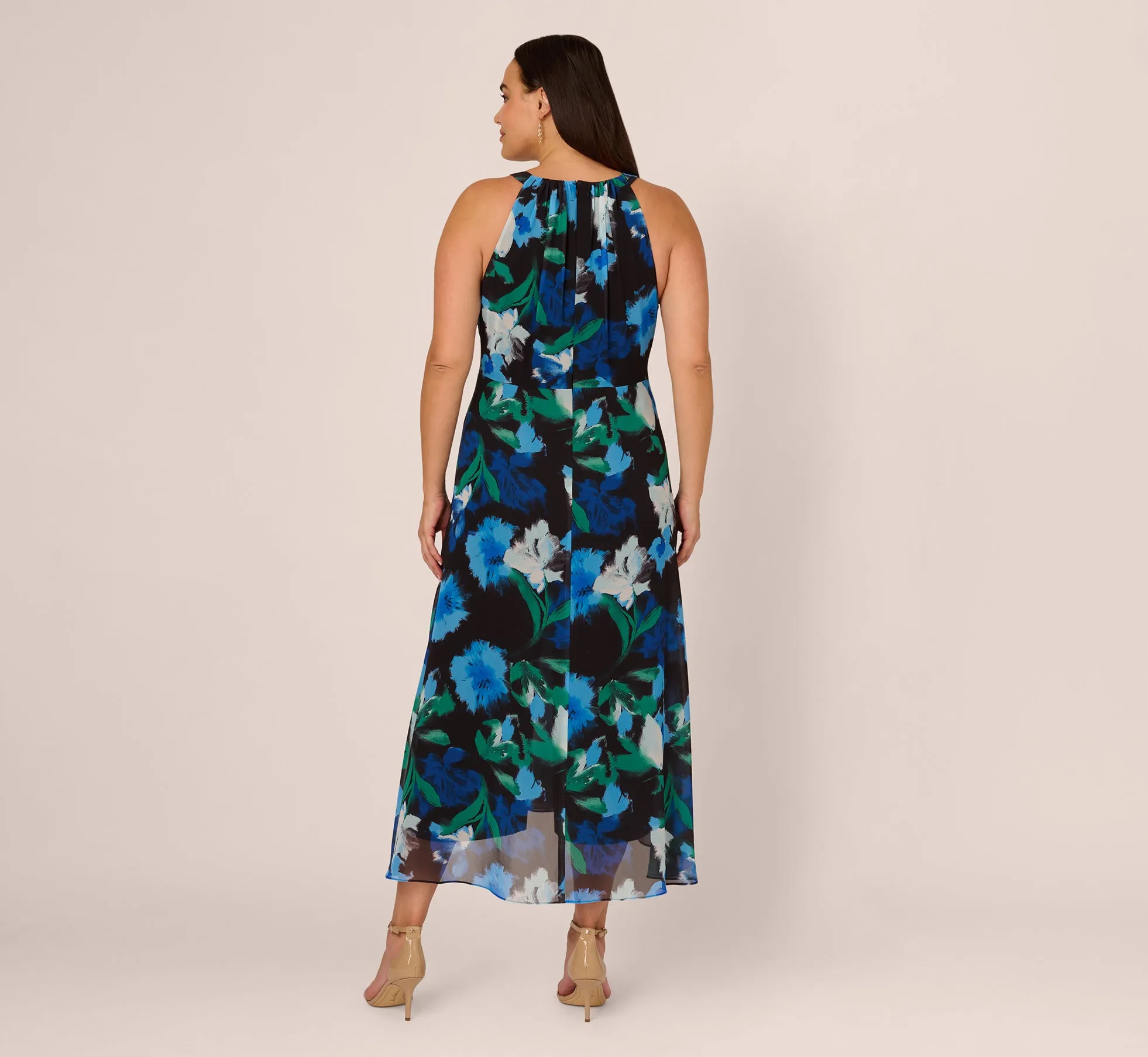Plus Size Floral Print Chiffon Cropped Jumpsuit With Wide Legs In Black Multi sold by Adrianna Papell product image thumbnail 4