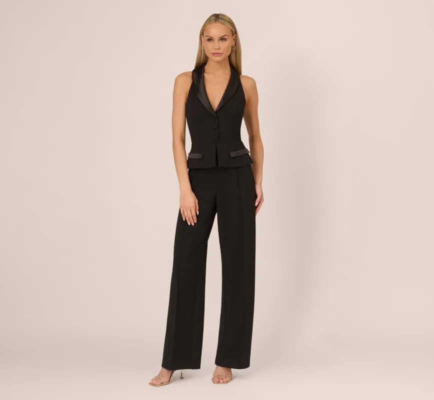 Knit Crepe Tuxedo Jumpsuit With Halter Neckline In Black sold by Adrianna Papell