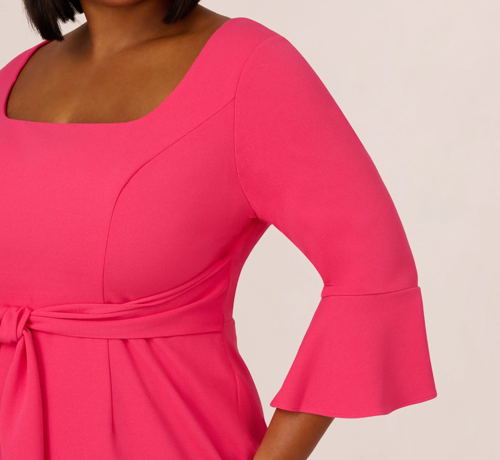Plus Size Stretch Knit Crepe Tie-Front Midi-Length Sheath Dress In Camellia sold by Adrianna Papell product image thumbnail 5