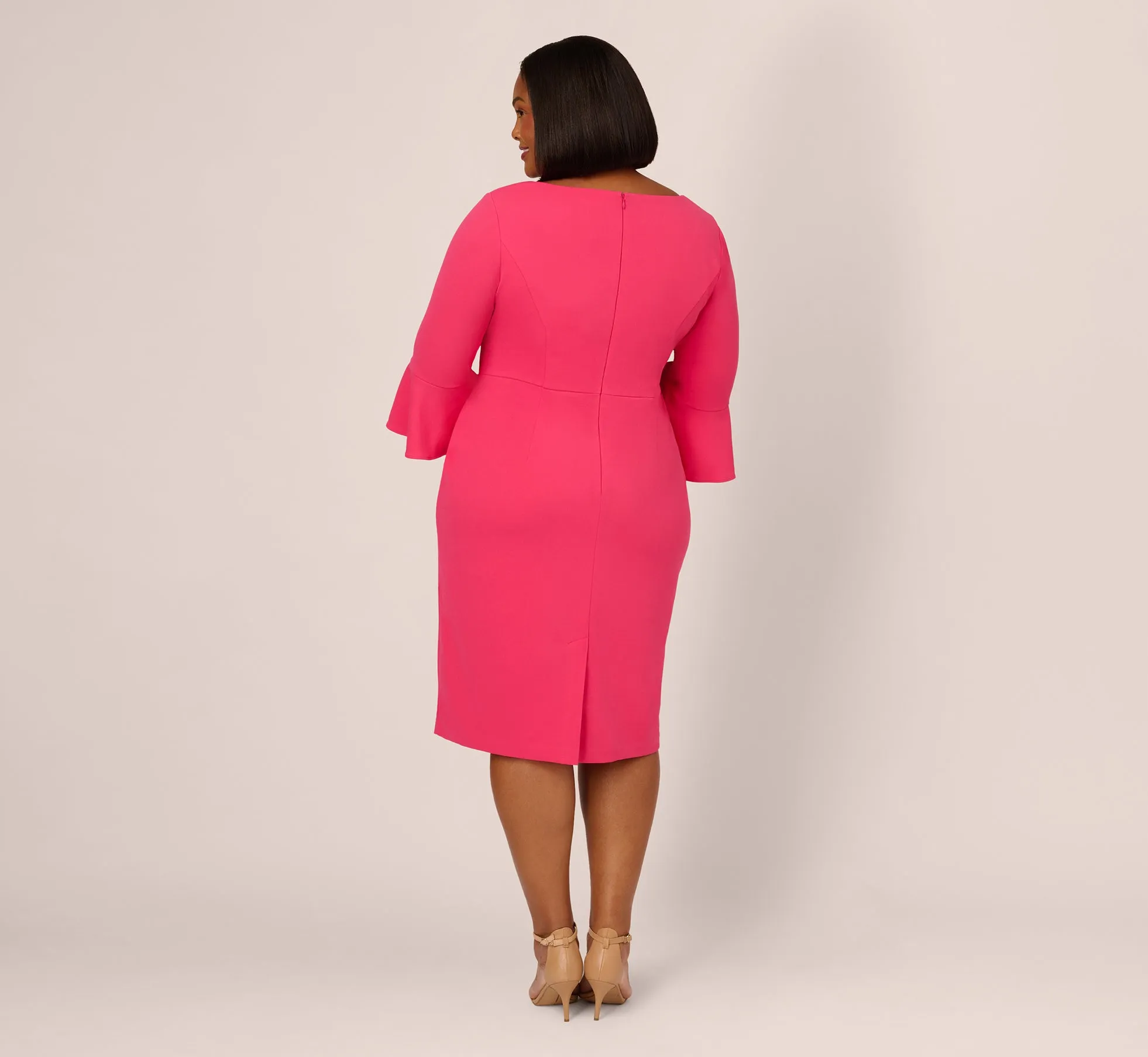 Plus Size Stretch Knit Crepe Tie-Front Midi-Length Sheath Dress In Camellia sold by Adrianna Papell product image thumbnail 4