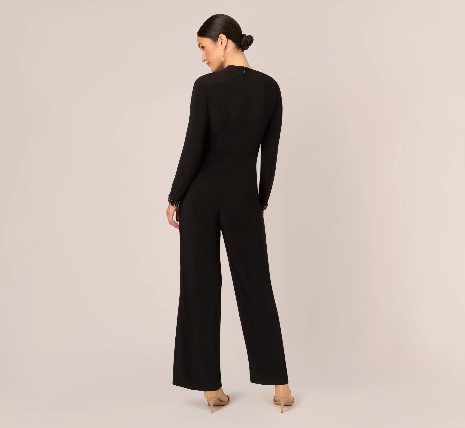 Embellished Jersey Jumpsuit With Asymmetric Neck In Black sold by Adrianna Papell product image thumbnail 4