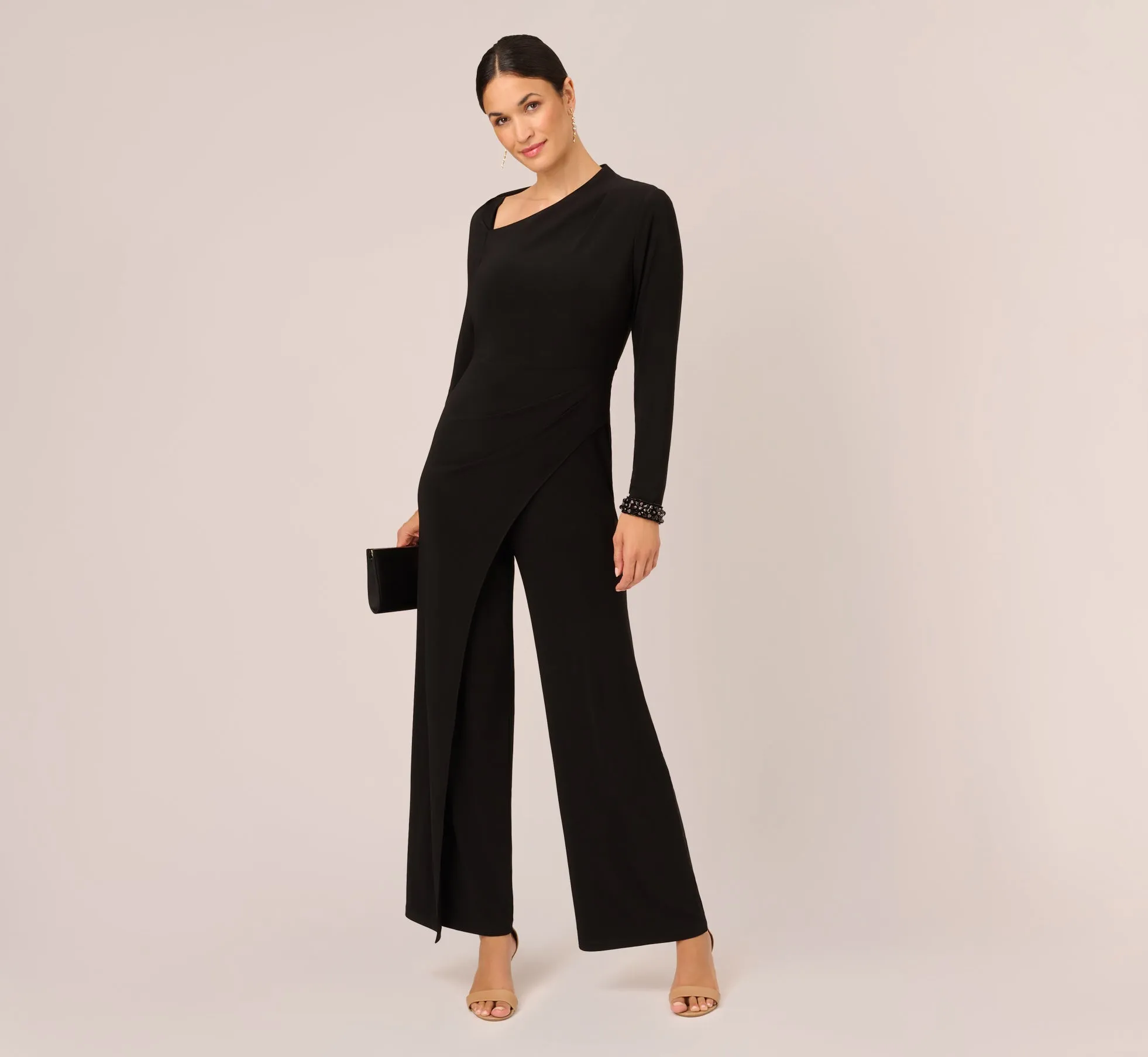 Embellished Jersey Jumpsuit With Asymmetric Neck In Black sold by Adrianna Papell product image thumbnail 2