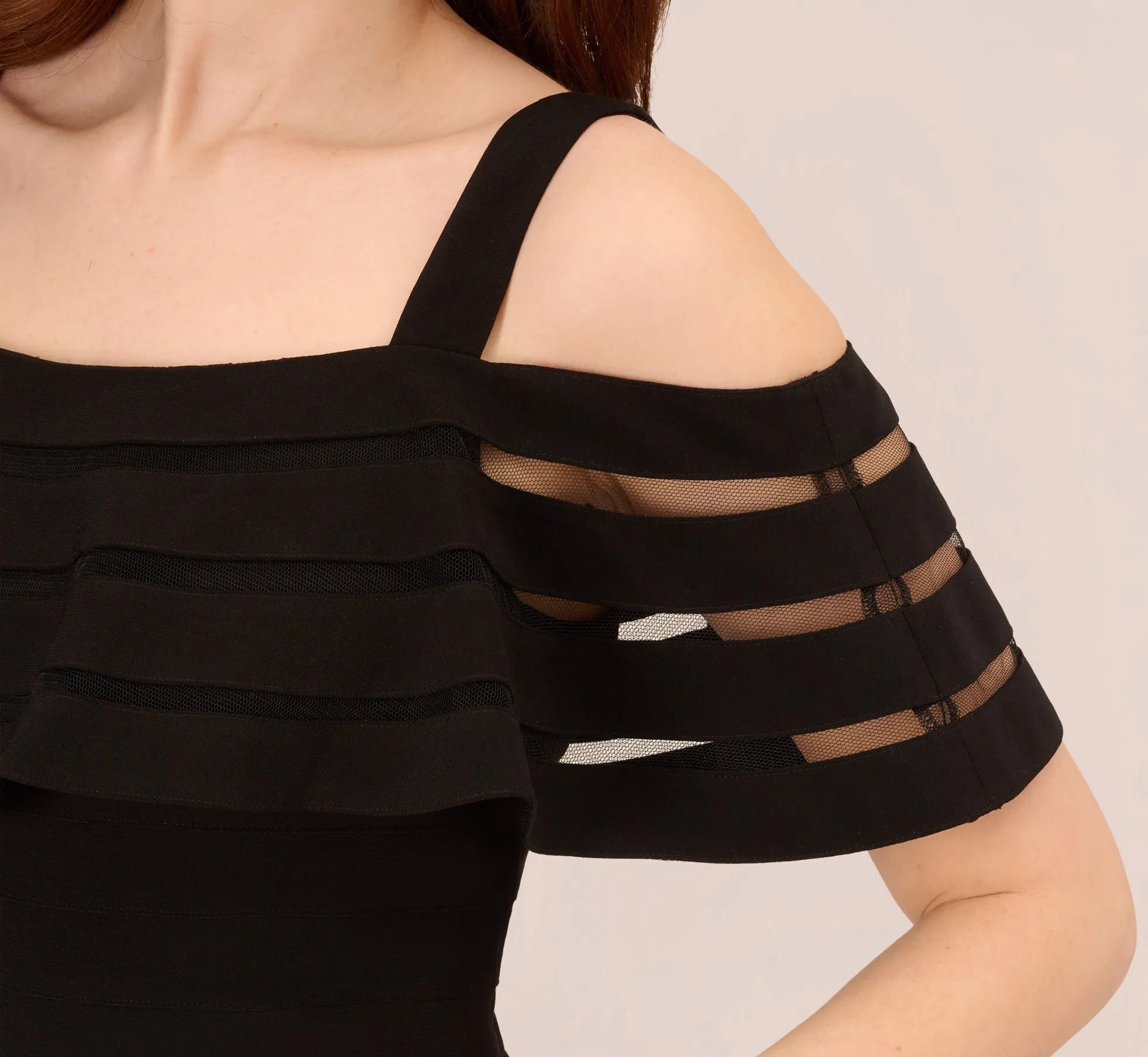 Jersey Banded Ruffled Jumpsuit With Cold Shoulder In Black sold by Adrianna Papell product image thumbnail 3