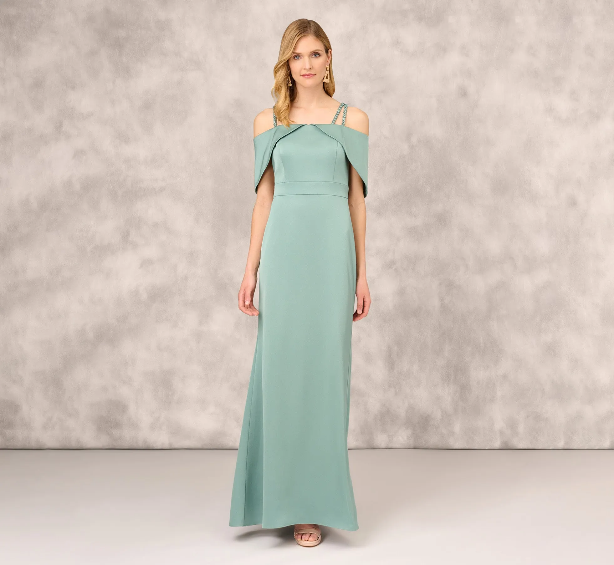 Satin Crepe Column Gown With Beaded Double Strap Details In Green Slate sold by Adrianna Papell product image thumbnail 2