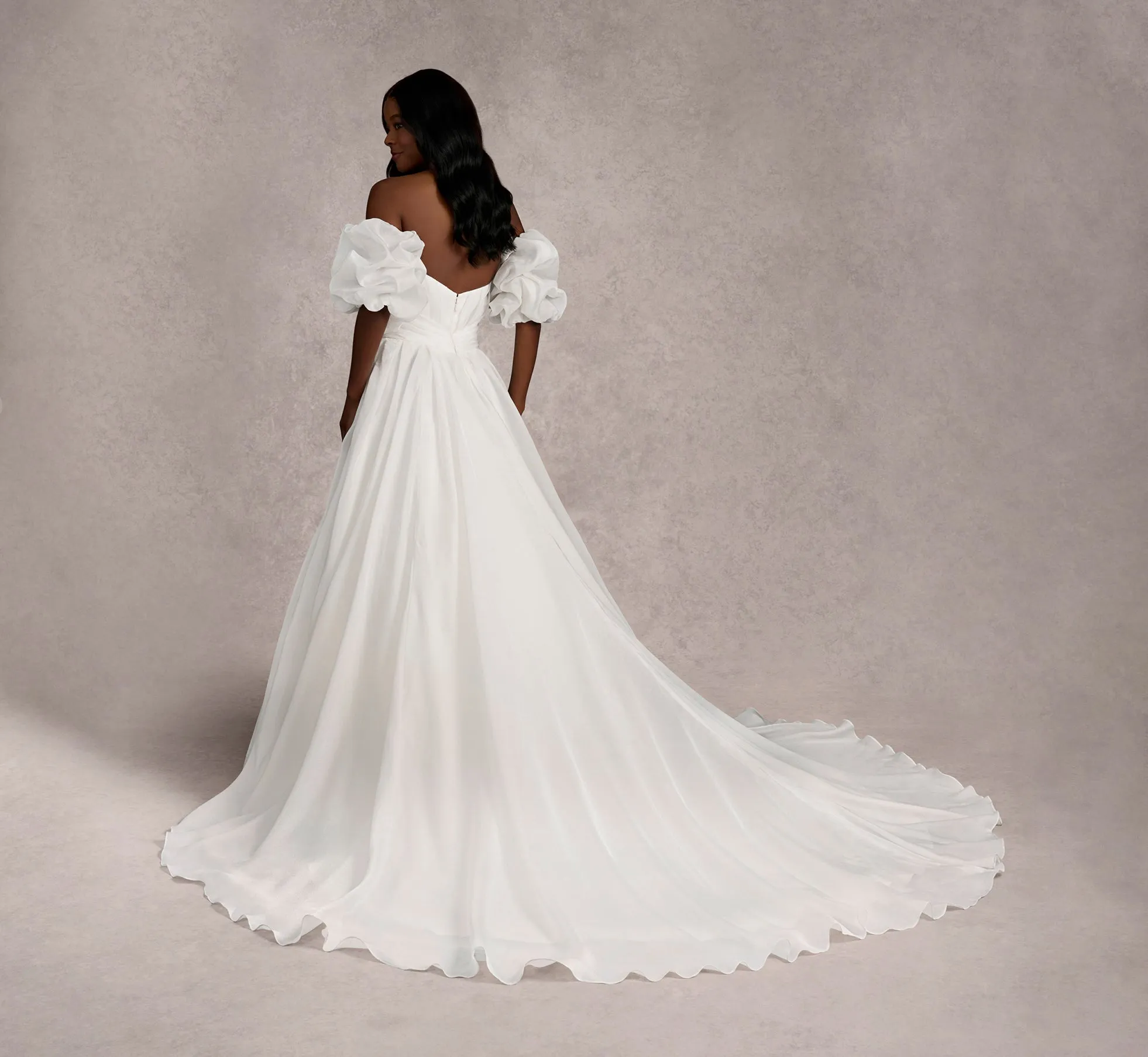 Strapless Organza Ball Gown With Removable Puff Sleeves In Ivory/Ivory In Ivory Ivory sold by Adrianna Papell product image thumbnail 2