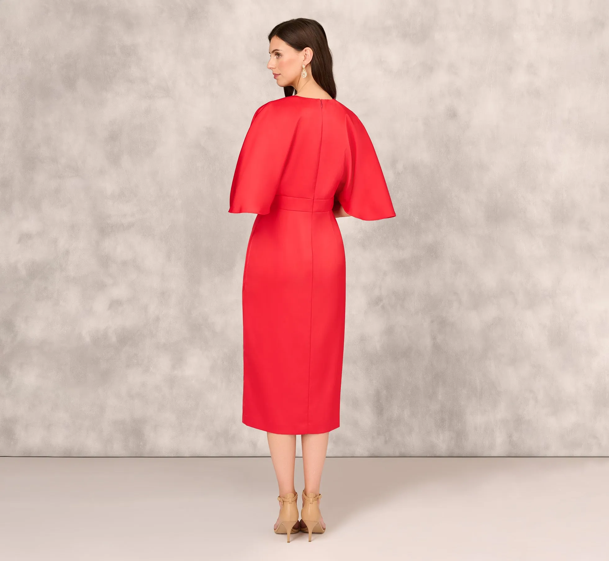 Crepe Back Satin Midi Dress With Flutter Sleeves In Chateau Red sold by Adrianna Papell product image thumbnail 4