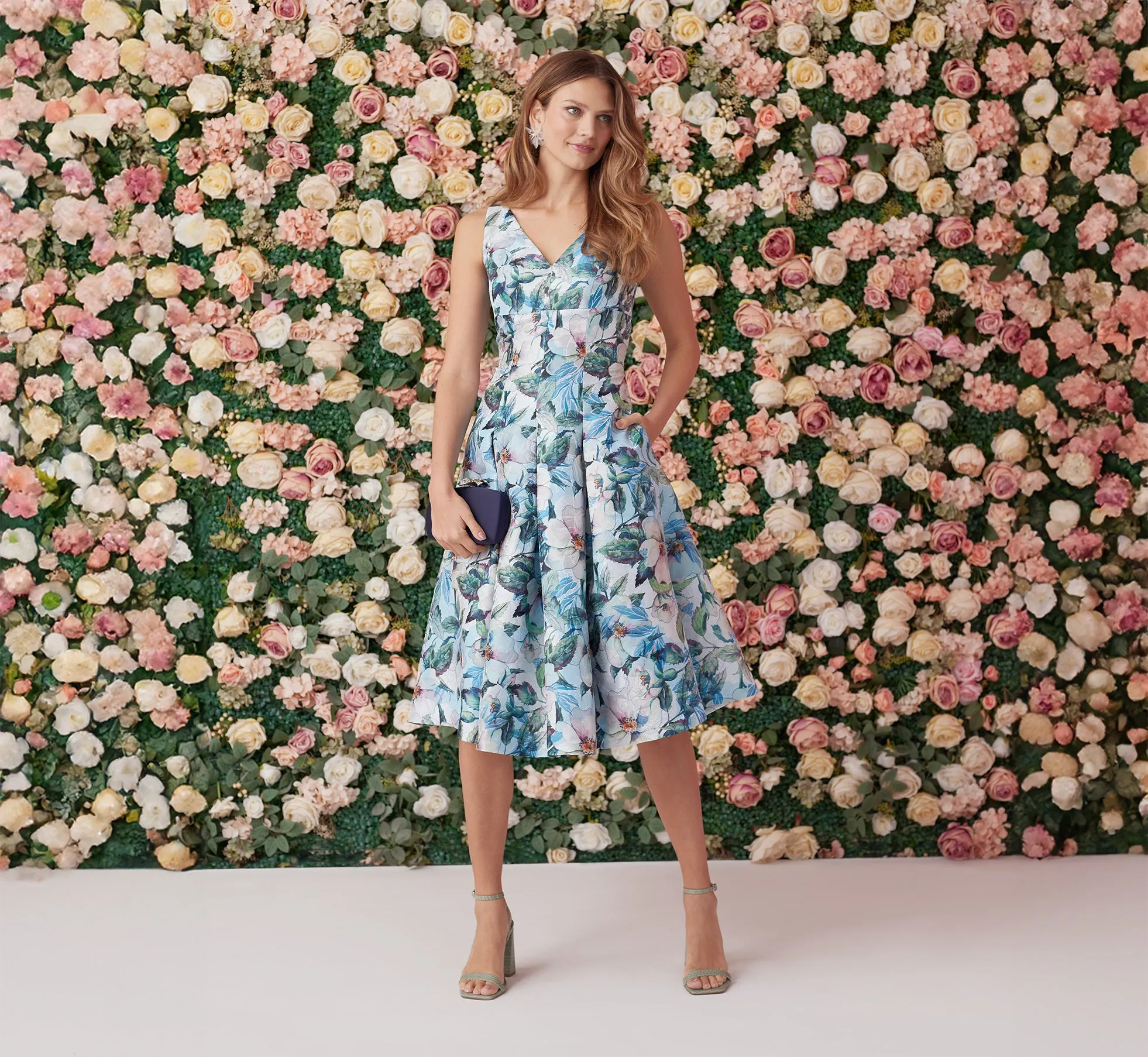 Floral Jacquard Midi Dress With Pockets In Blue Multi sold by Adrianna Papell