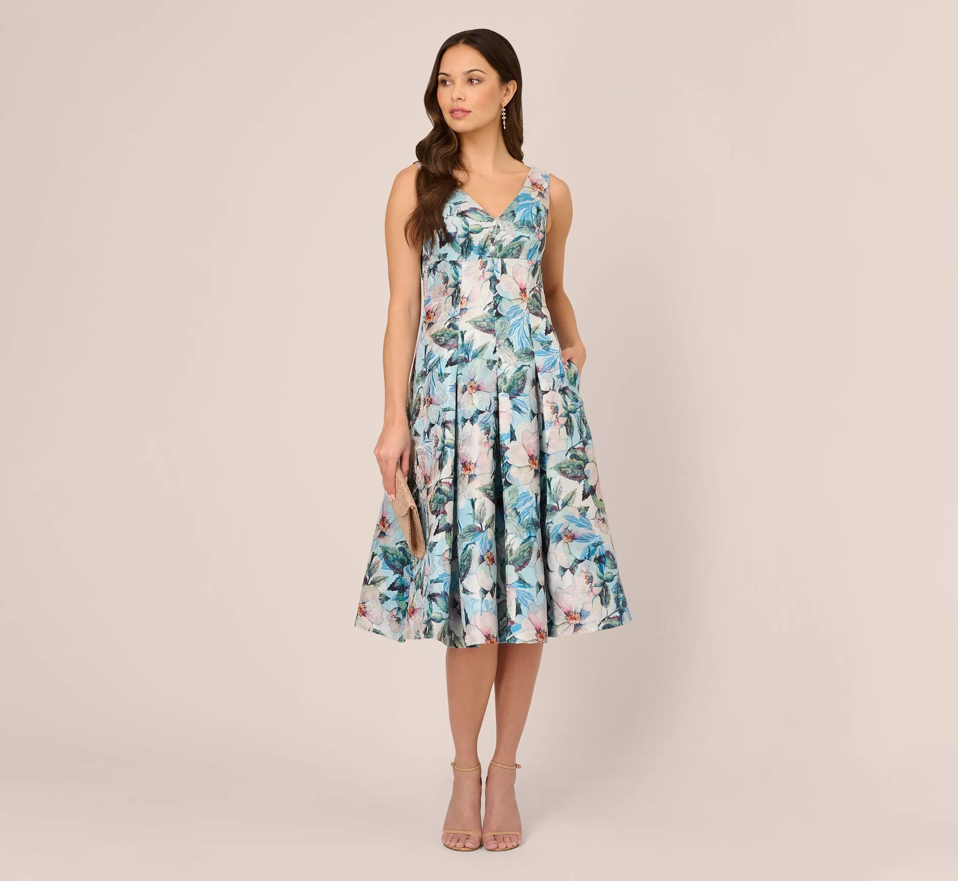 Floral Jacquard Midi Dress With Pockets In Blue Multi sold by Adrianna Papell product image thumbnail 3