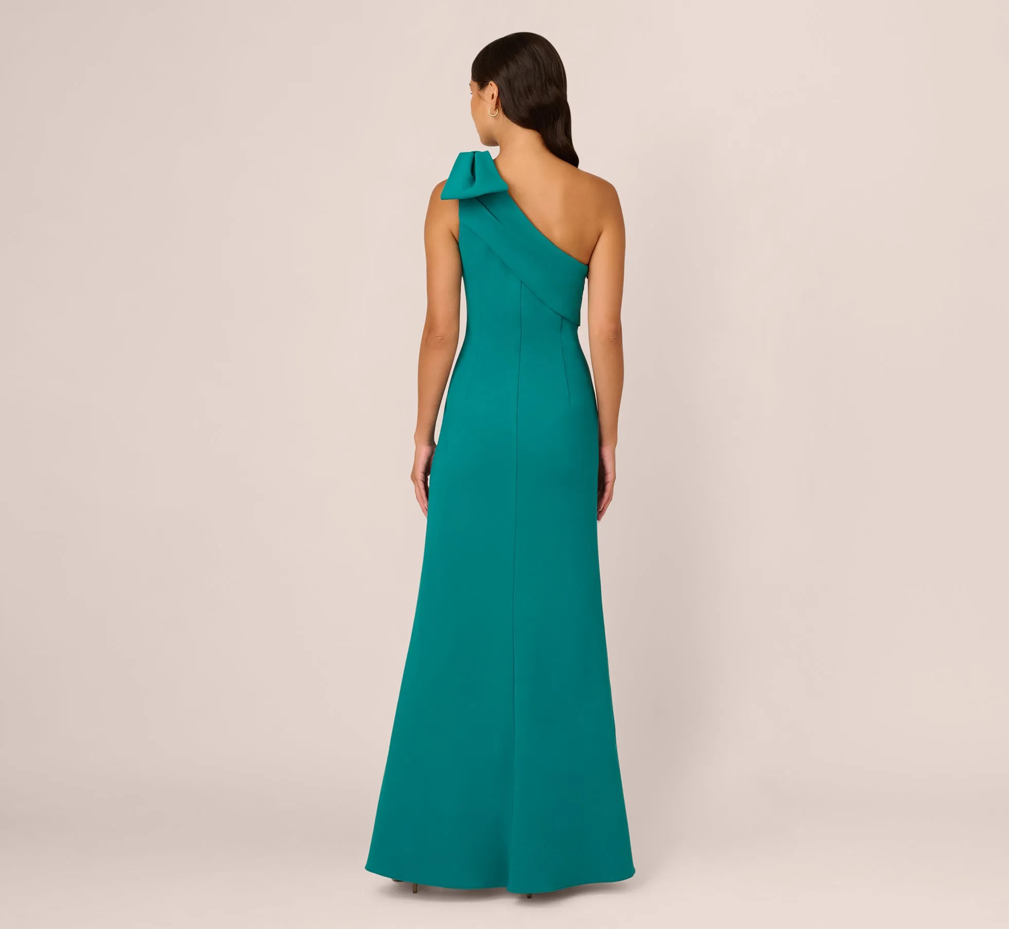 Stretch Crepe One Shoulder Mermaid Gown With Bow Accent In Tempo Teal sold by Adrianna Papell product image thumbnail 4