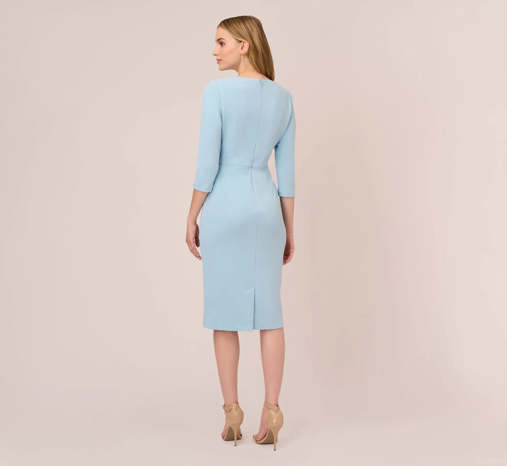 Knit Crepe Bow Sheath Dress With Three Quarter Sleeves In Blue Mist sold by Adrianna Papell product image thumbnail 5