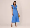 Ruffled Maxi Dress With Shirred Details In Cool Water sold by Adrianna Papell