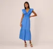 Ruffled Maxi Dress With Shirred Details In Cool Water sold by Adrianna Papell