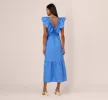Ruffled Maxi Dress With Shirred Details In Cool Water sold by Adrianna Papell