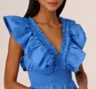 Ruffled Maxi Dress With Shirred Details In Cool Water sold by Adrianna Papell