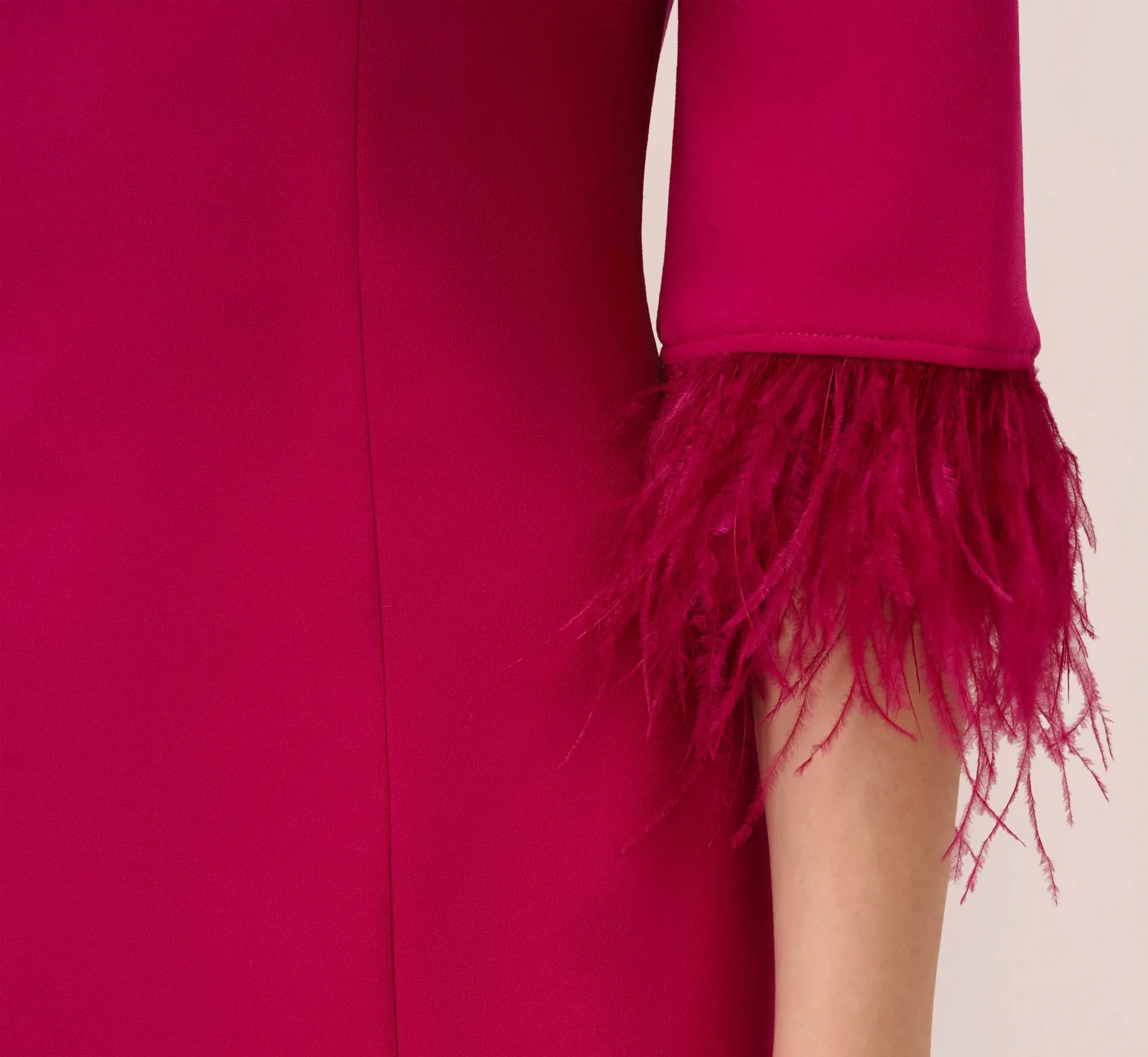 Crepe Sheath Dress With V-Back And Feather-Trim Sleeves In Rich Magenta sold by Adrianna Papell product image thumbnail 5