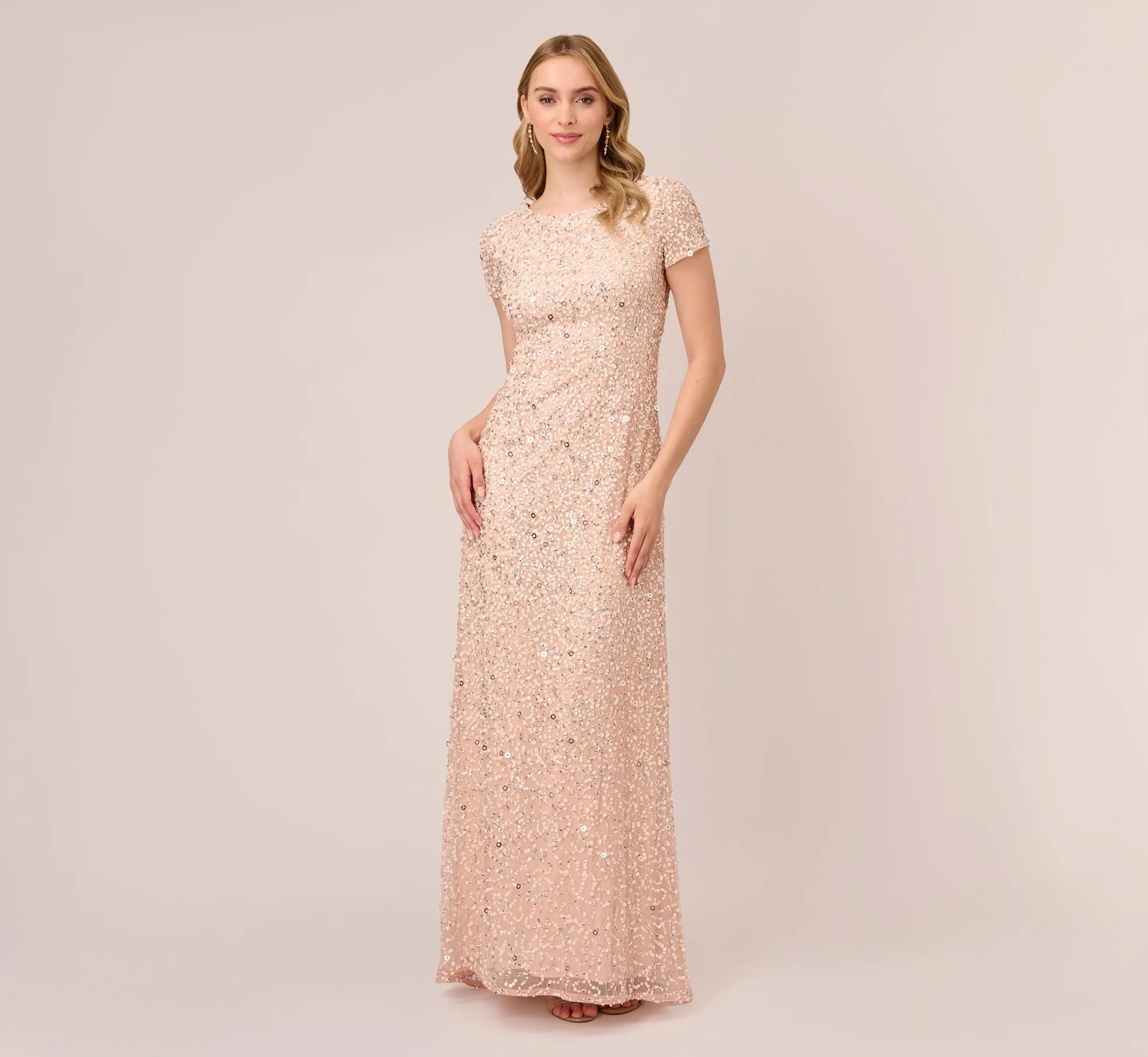 Scoop Back Sequin Gown In Blush sold by Adrianna Papell
