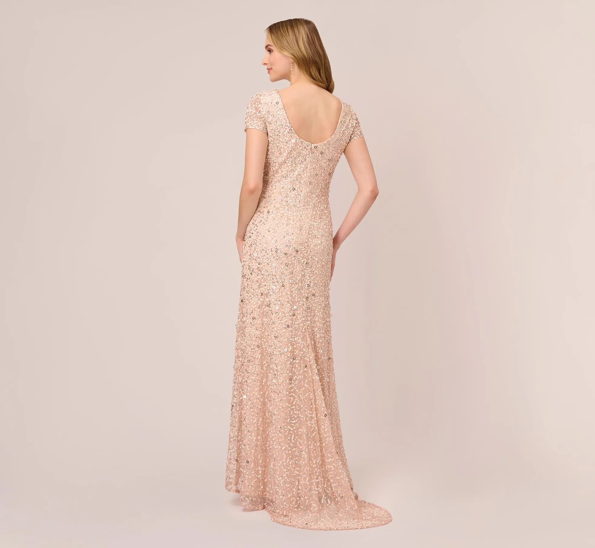 Scoop Back Sequin Gown In Blush sold by Adrianna Papell product image thumbnail 4