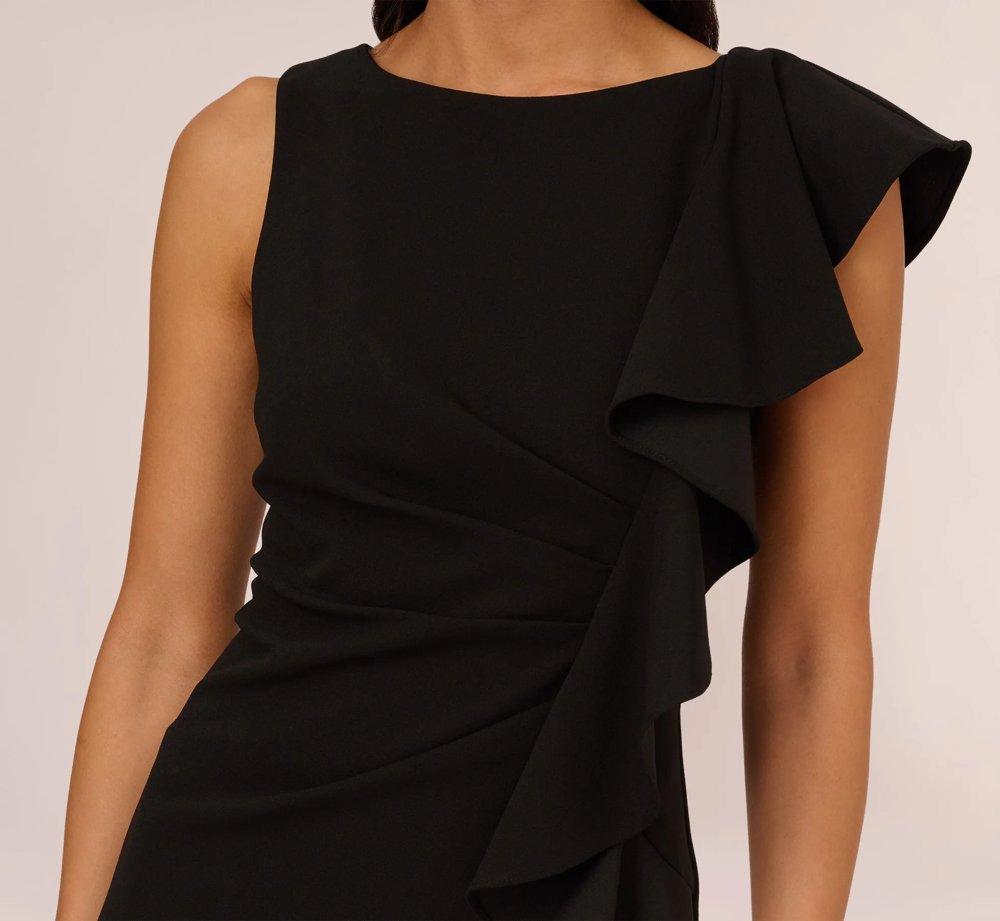 Sleeveless Crepe Sheath Midi Dress With Ruffle Accent In Black sold by Adrianna Papell product image thumbnail 3
