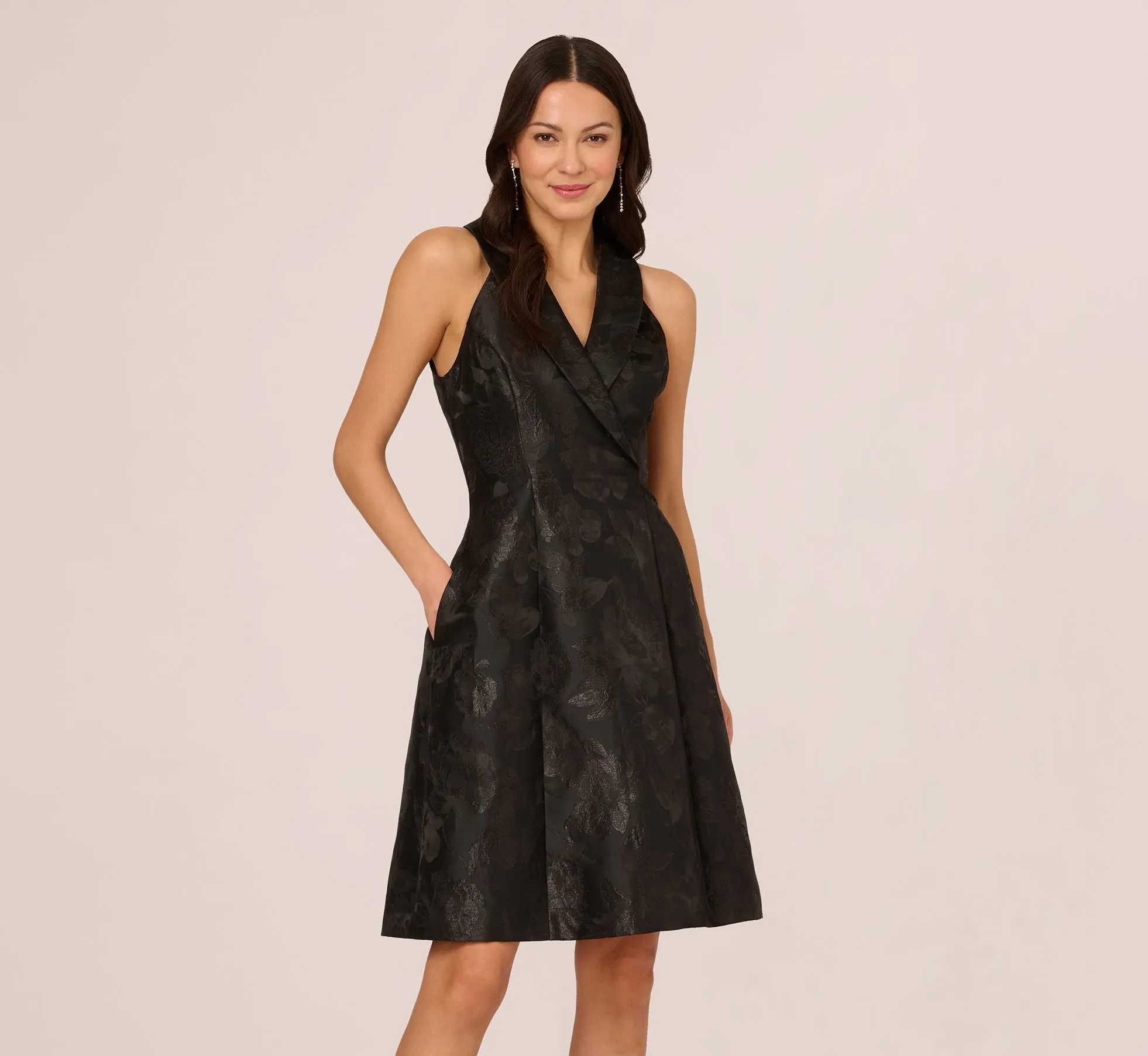 Jacquard Tuxedo Midi Dress With Surplice Neckline In Black sold by Adrianna Papell product image thumbnail 2