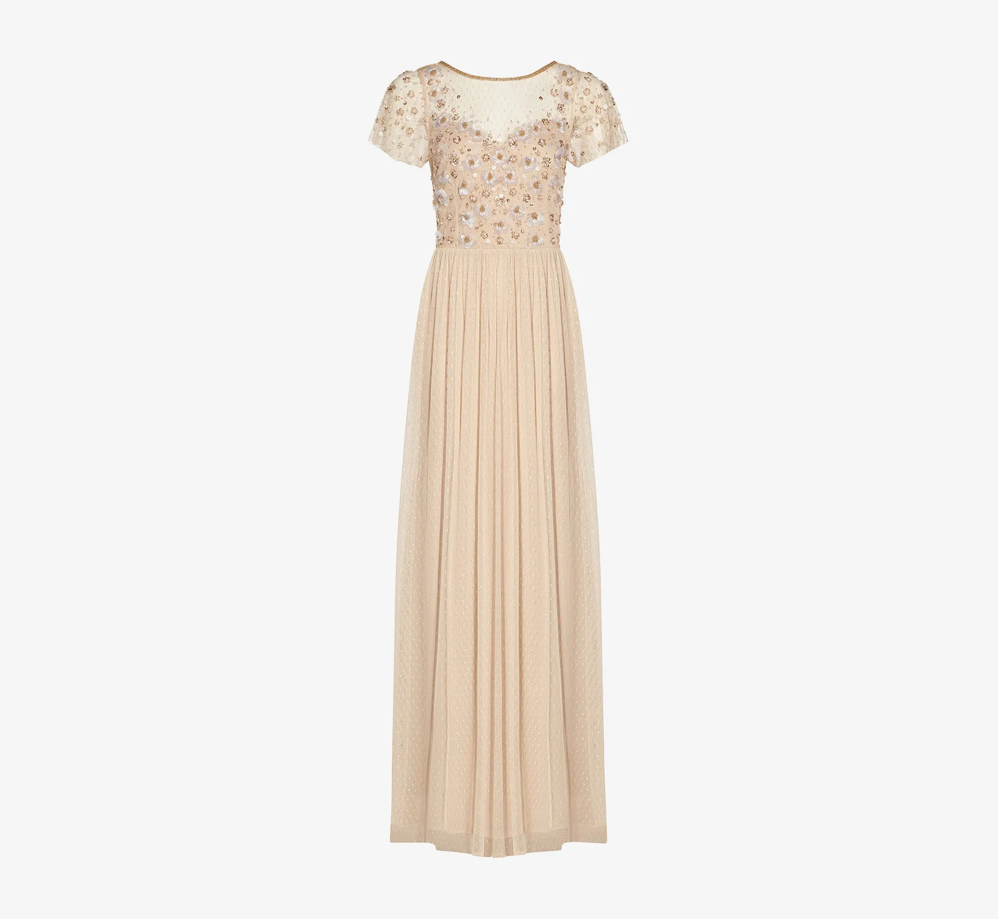 Floral 3D Hand-Beaded And Lace Illusion Long Gown In Biscotti sold by Adrianna Papell product image thumbnail 4