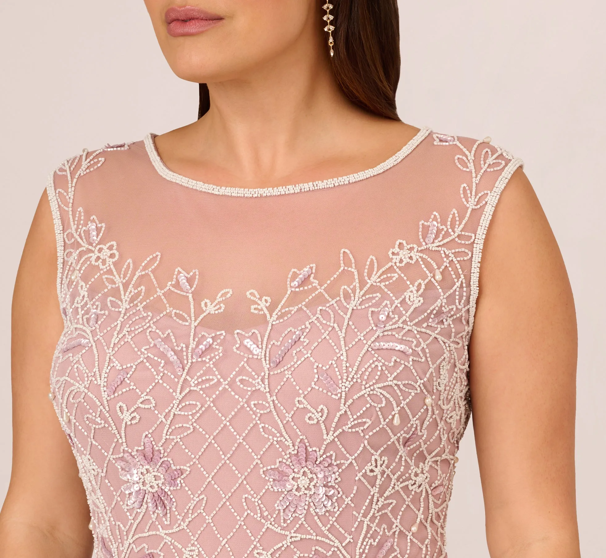 Plus Size Beaded Ankle-Length Dress With Sheer Neckline In Dusted Petal Ivory sold by Adrianna Papell product image thumbnail 4