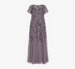 Plus Size Hand Beaded Short Sleeve Floral Godet Gown In Moonscape sold by Adrianna Papell